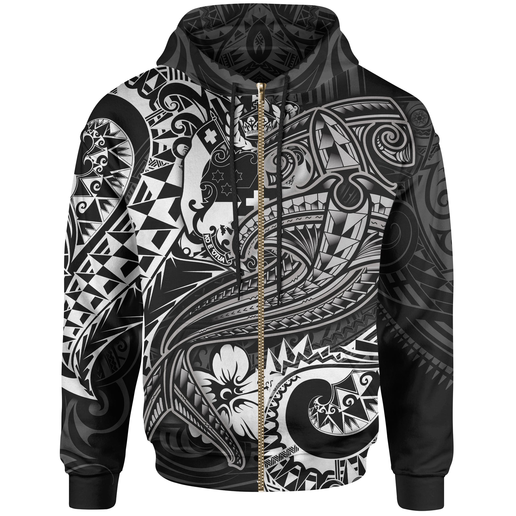 Tonga Zip up Hoodie White Shark Polynesian Tattoo Unisex Red - Polynesian Pride