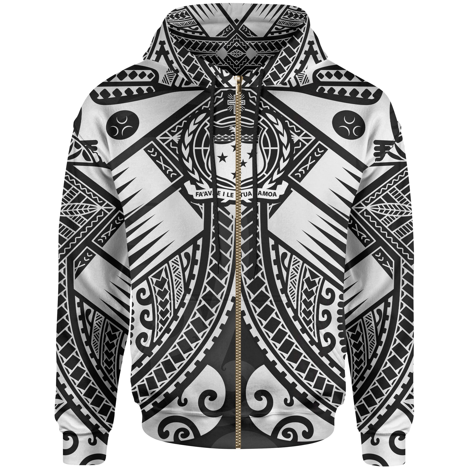 Samoa Polynesian Zip up Hoodie Samoa White Seal with Polynesian Tattoo Unisex White - Polynesian Pride