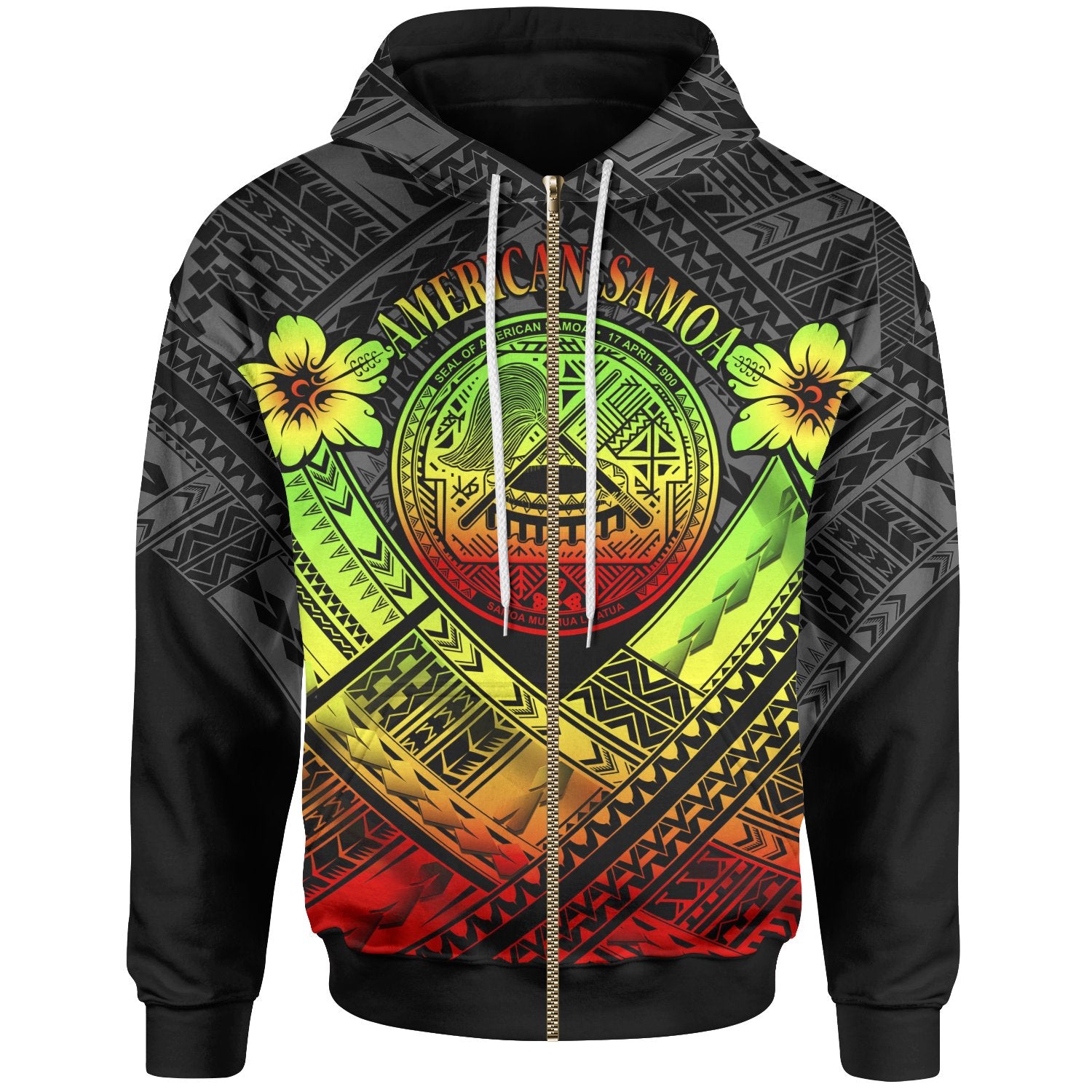 American Samoa Zip up Hoodie AS Reggae Seal Polynesian Patterns Unisex Reggae - Polynesian Pride