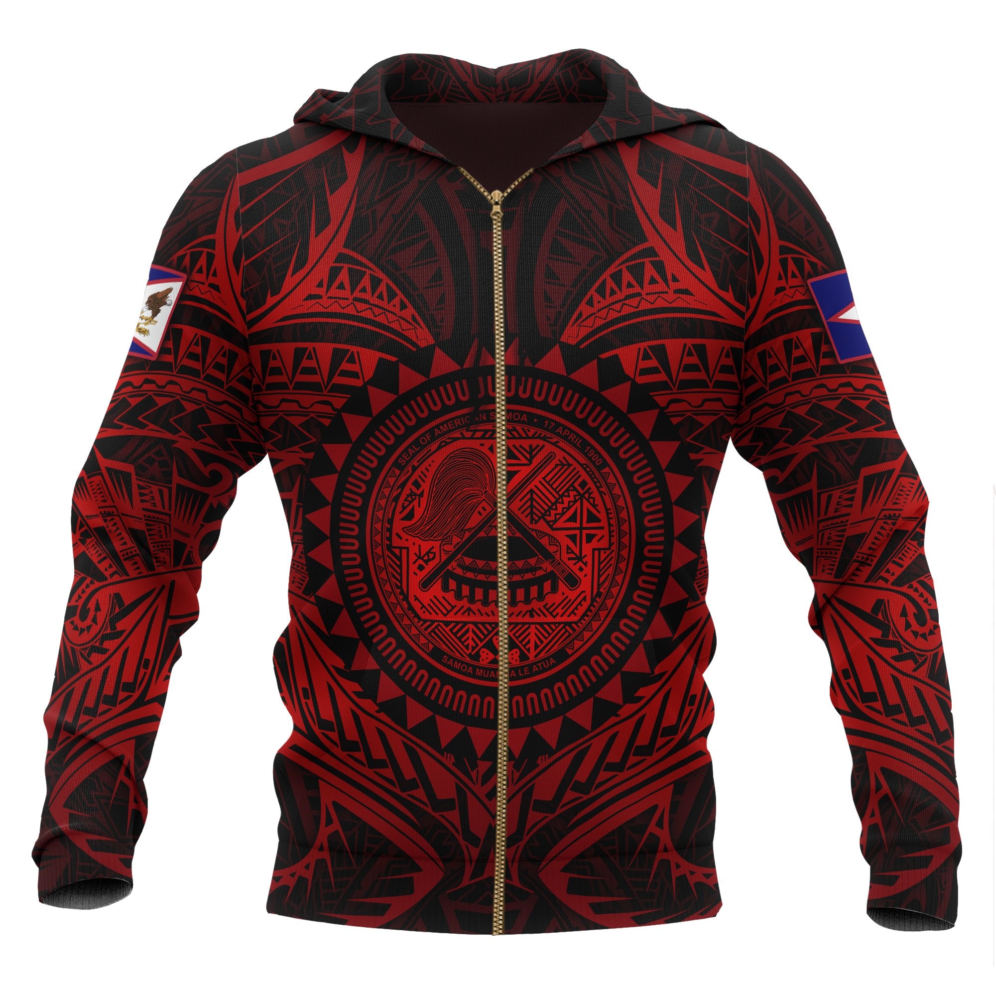 American Samoa Polynesian Zip up Hoodie Red Seal Unisex Red - Polynesian Pride