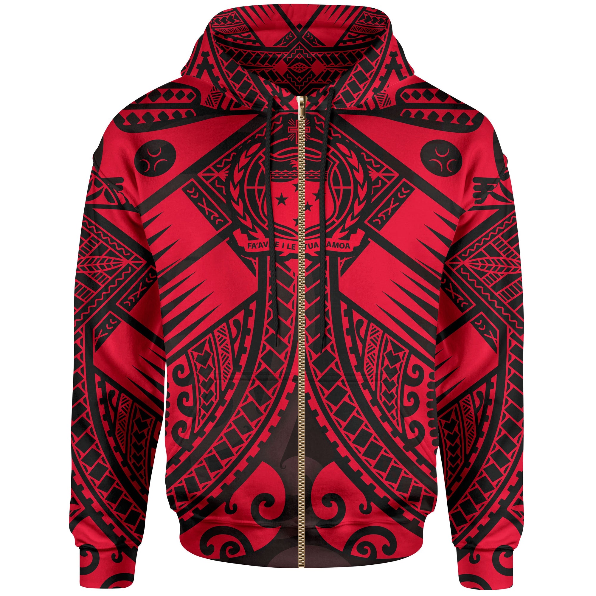 Samoa Polynesian Zip up Hoodie Samoa Red Seal with Polynesian Tattoo Unisex Red - Polynesian Pride