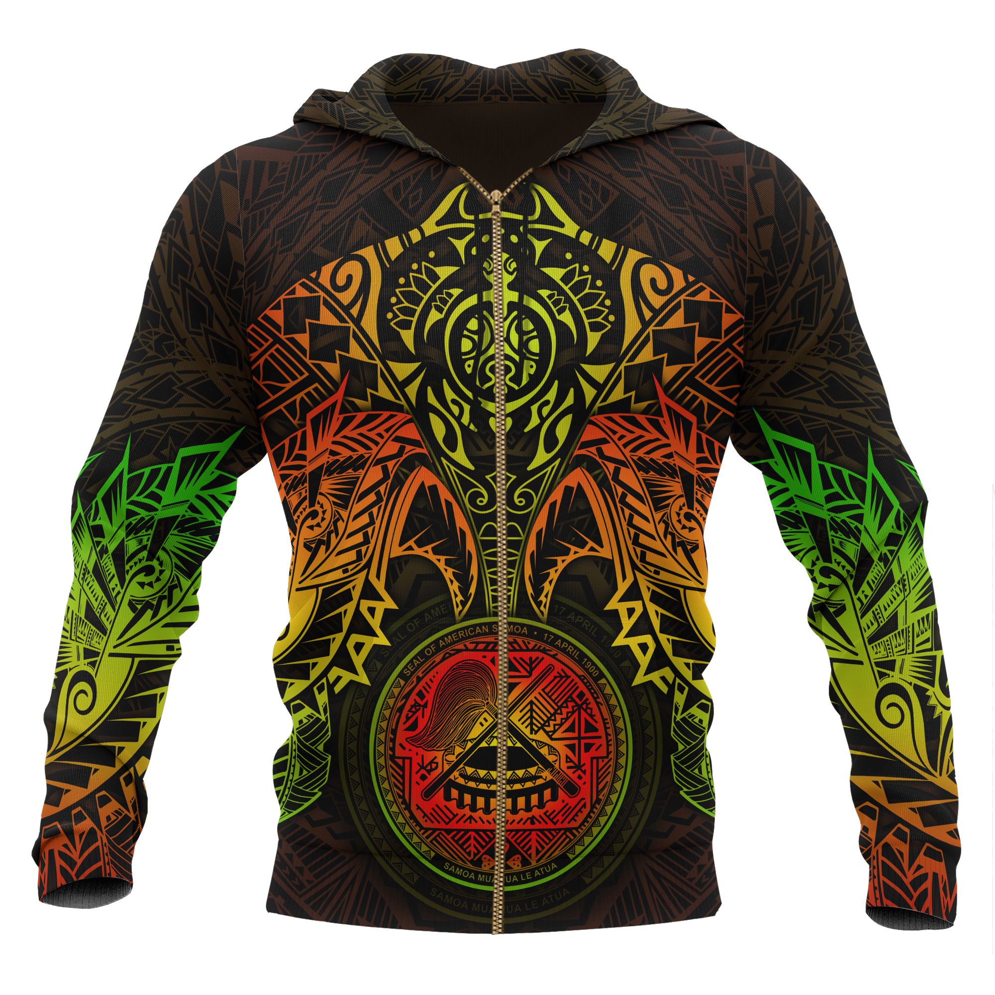 American Samoa Polynesian Zip up Hoodie Reggae Turtle Manta Ray Unisex RED - Polynesian Pride