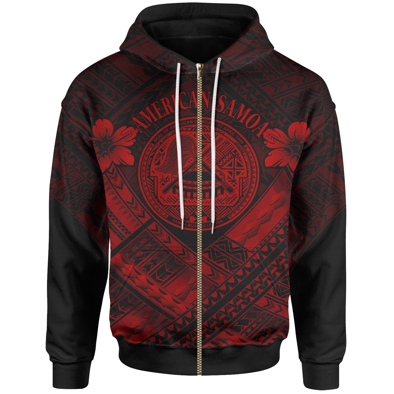 American Samoa Zip up Hoodie AS Red Seal Polynesian Patterns Unisex Red - Polynesian Pride