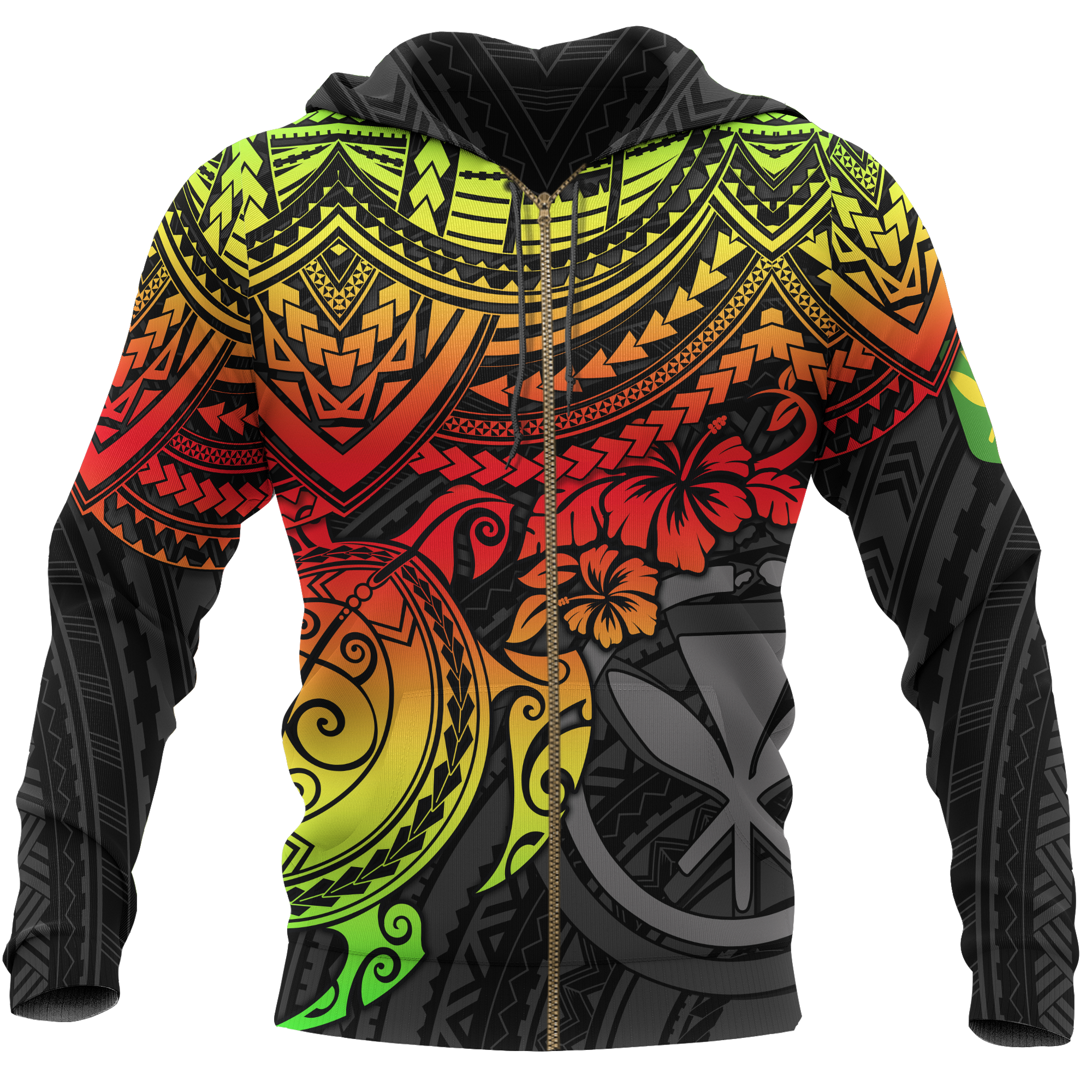 Polynesian Hawaii Hoodie (Zip up) Reggae Turtle Unisex RED - Polynesian Pride