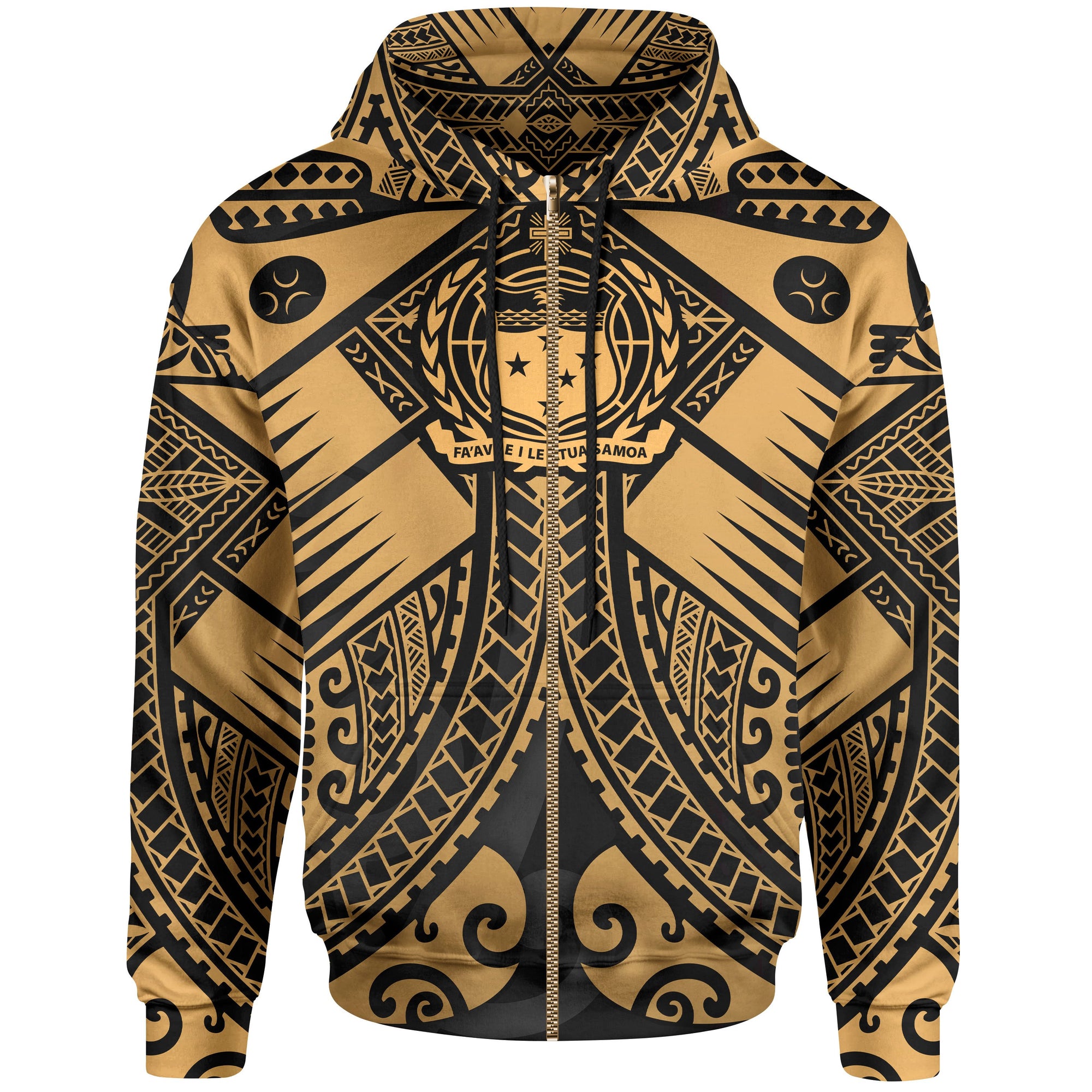 Samoa Polynesian Zip up Hoodie Samoa Gold Seal with Polynesian Tattoo Unisex Gold - Polynesian Pride