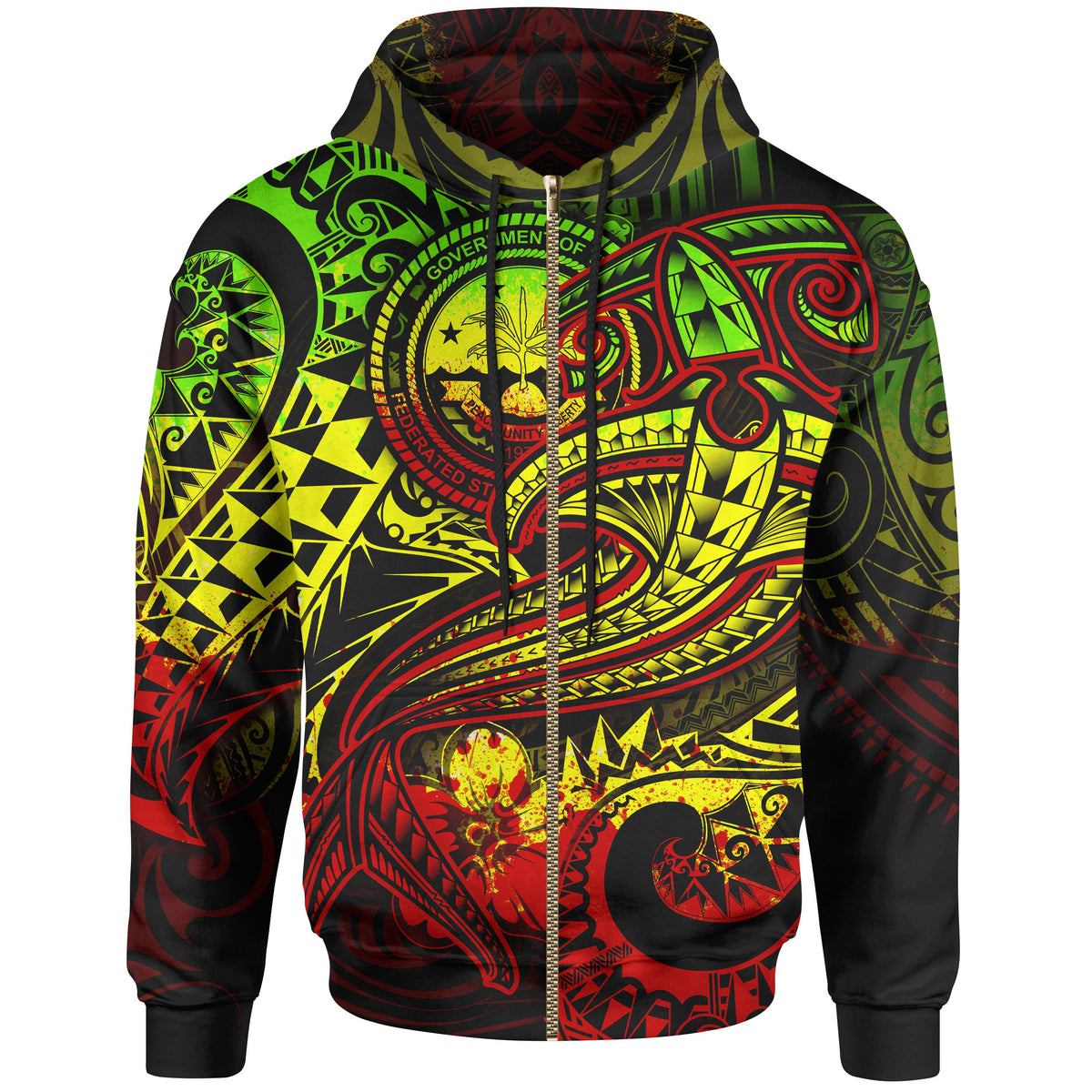 FSM Zip up Hoodie Reggae Shark Polynesian Tattoo Unisex Reggae - Polynesian Pride