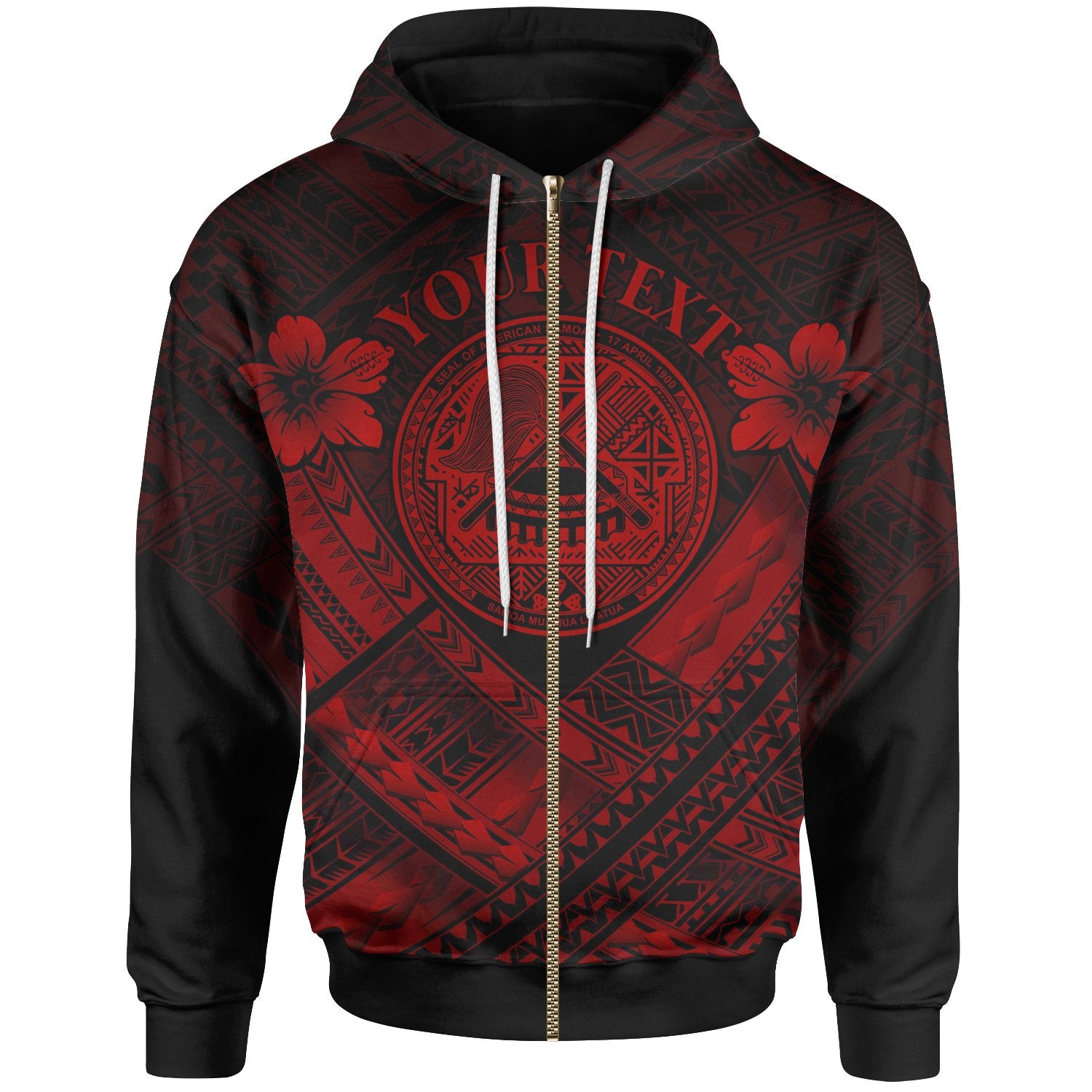 American Samoa Custom Zip up Hoodie AS Red Seal Polynesian Patterns Unisex Red - Polynesian Pride