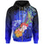 Polynesian Hawaii Zip up Hoodie Humpback Whale with Tropical Flowers (Blue) Unisex Blue - Polynesian Pride