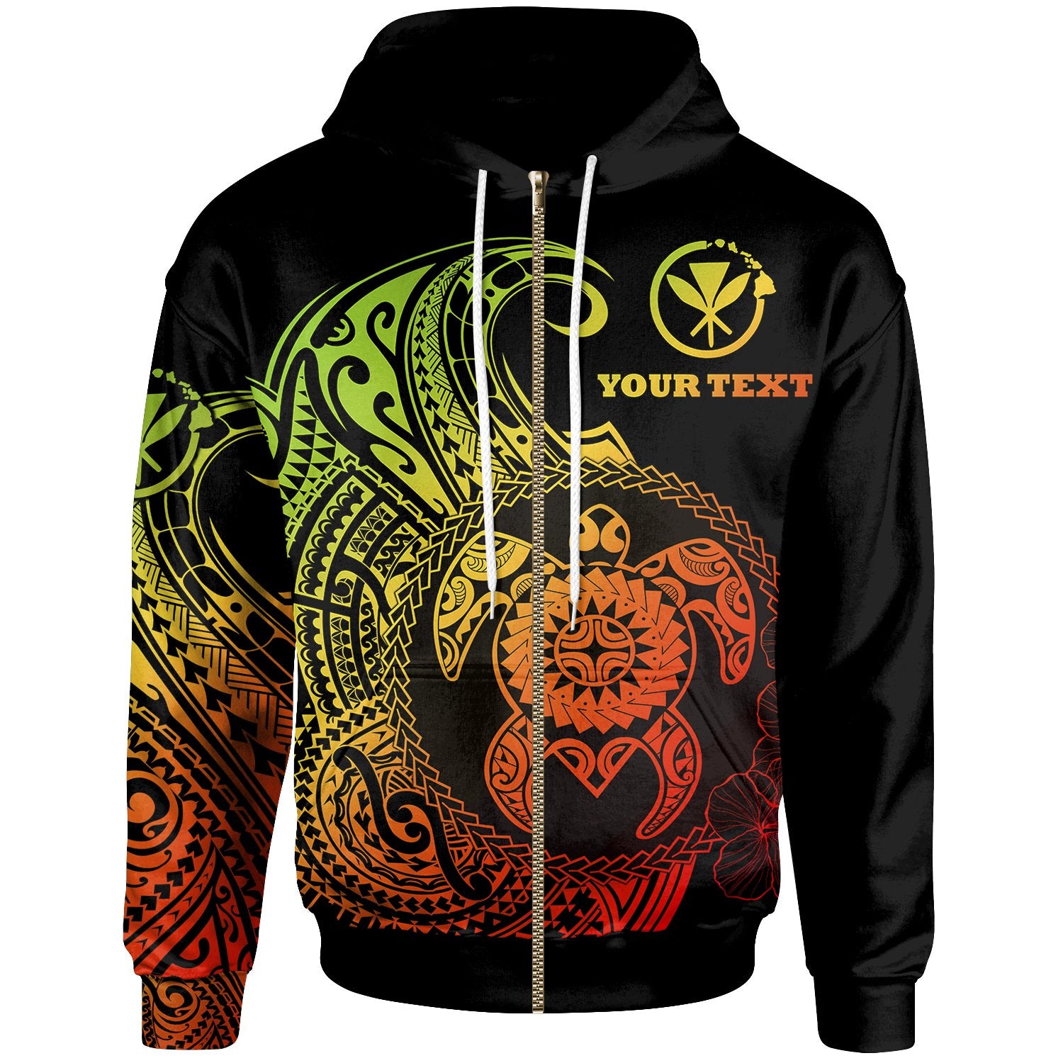 Hawaii Polynesian Custom Zip up Hoodie Vintage Polynesian Turtle (Reggae) Unisex Reggae - Polynesian Pride