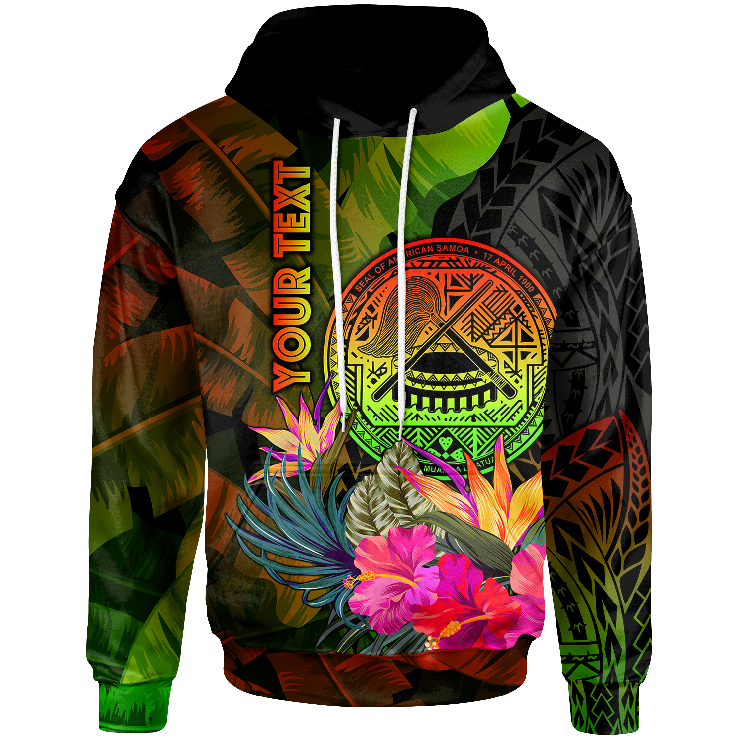 American Samoa Polynesian Custom Hoodie Hibiscus and Banana Leaves Unisex Reggae - Polynesian Pride