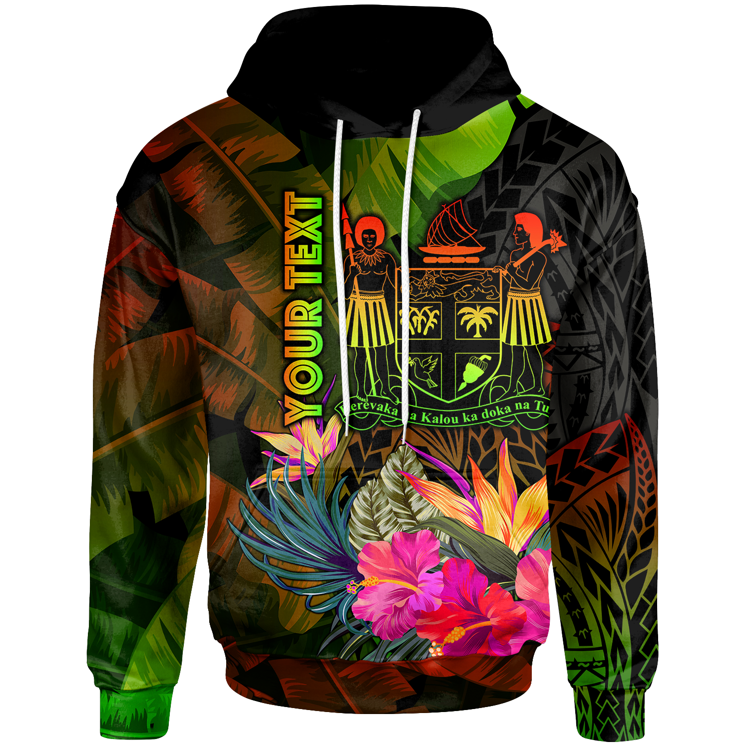 Fiji Polynesian Custom Hoodie Hibiscus and Banana Leaves Unisex Reggae - Polynesian Pride