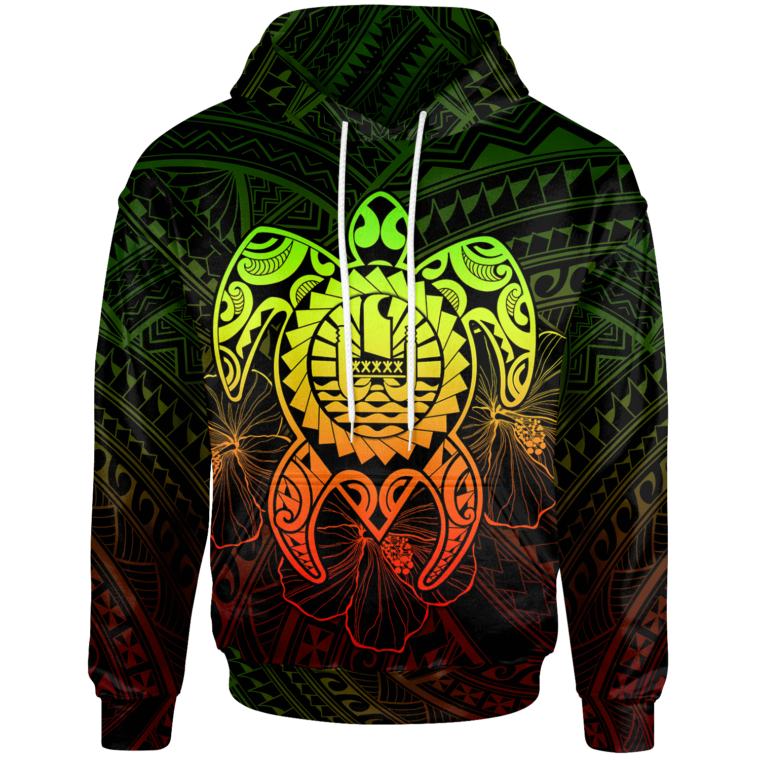 Tahiti Polynesian Hoodie Vintage Polynesian Turtle (Reggae) Unisex Reggae - Polynesian Pride