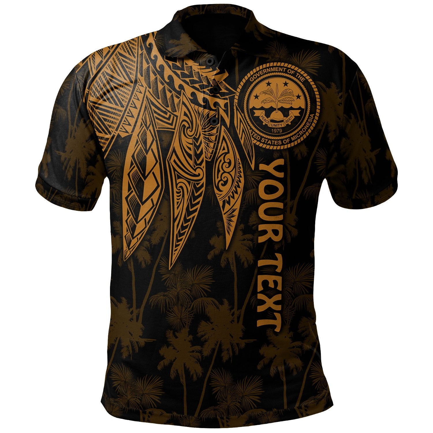 Federated States of Micronesia Custom Polo Shirt Polynesian Wings (Golden) Unisex Golden - Polynesian Pride