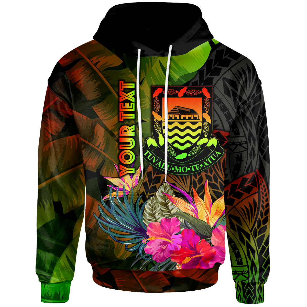 Tuvalu Polynesian Custom Hoodie Hibiscus and Banana Leaves Unisex Reggae - Polynesian Pride