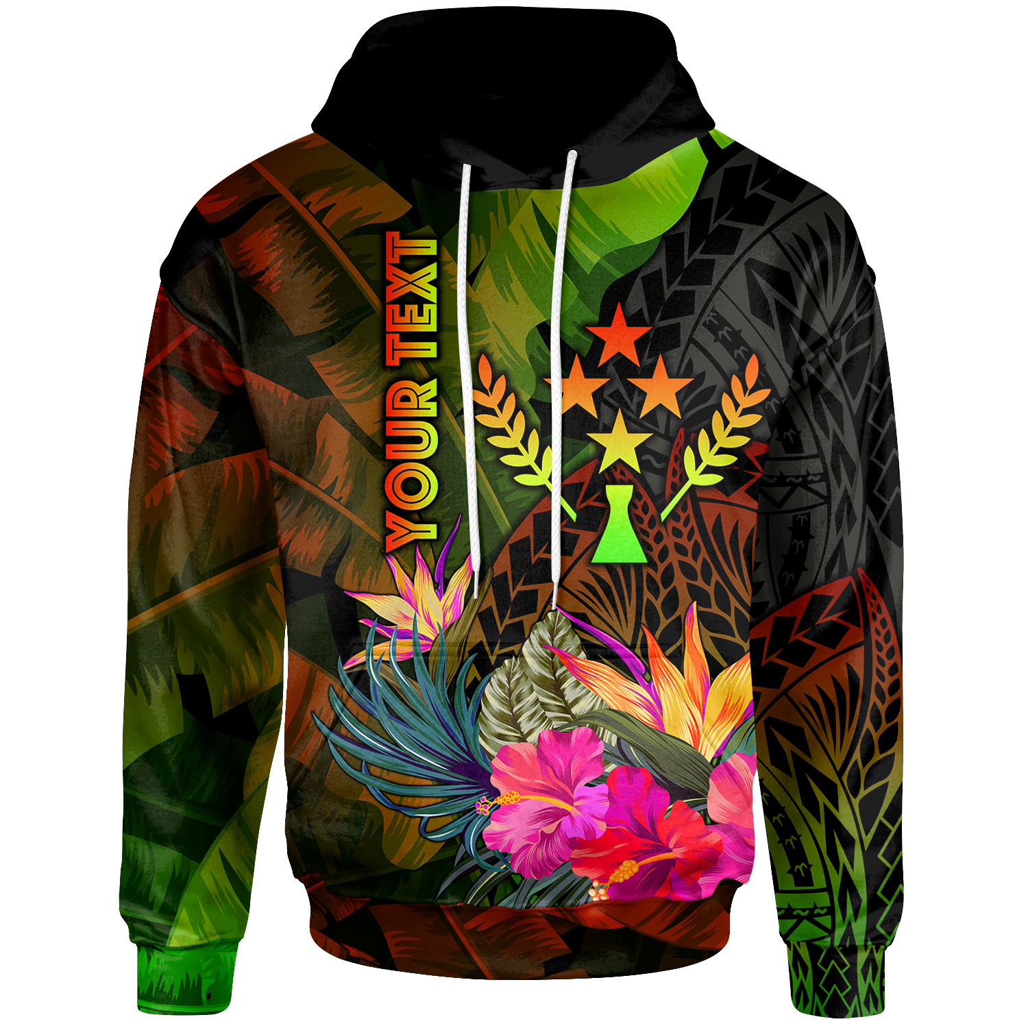 Kosrae Polynesian Custom Hoodie Hibiscus and Banana Leaves Unisex Reggae - Polynesian Pride