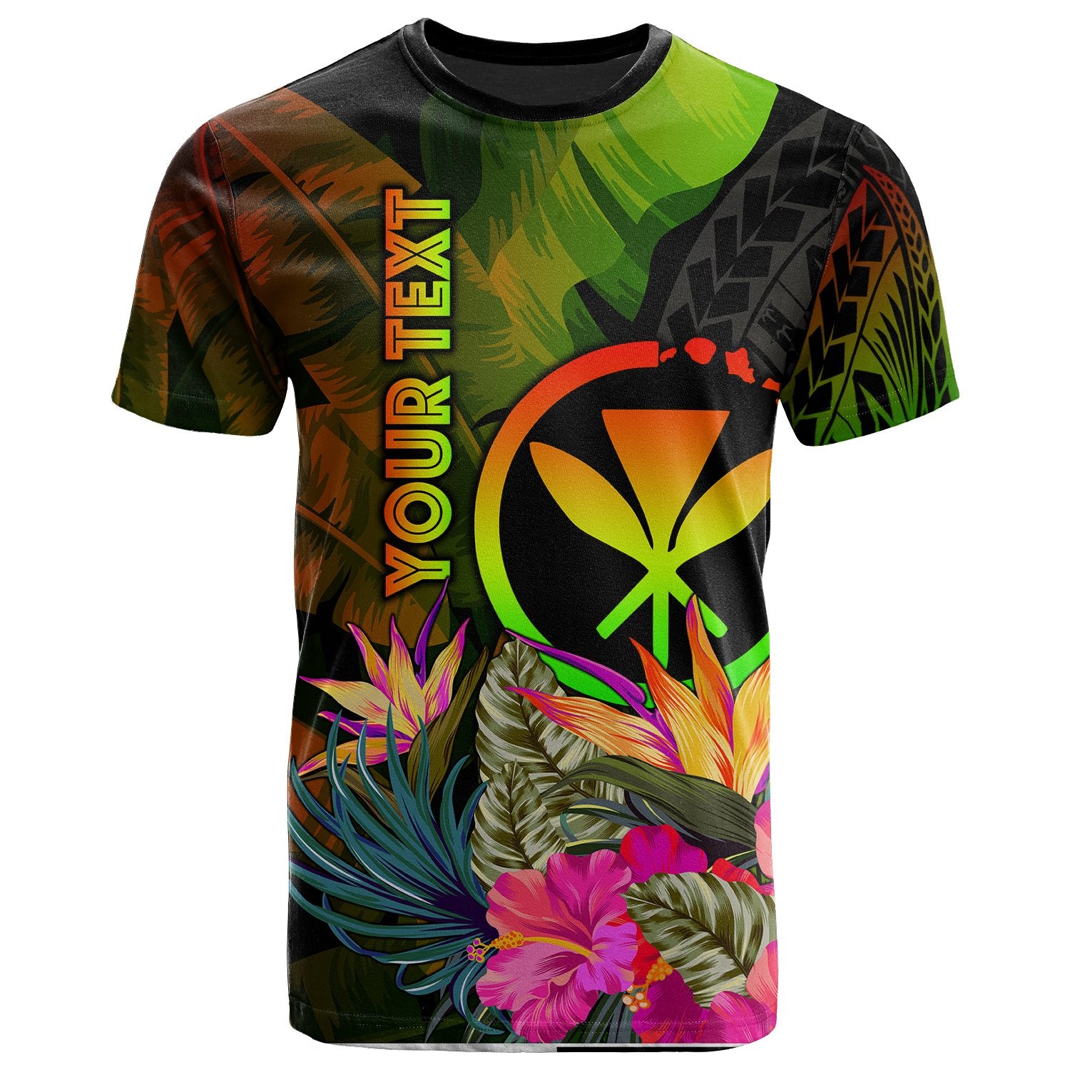 Polynesian Hawaii Kanaka Maoli Polynesian Custom T Shirt Hibiscus and Banana Leaves Unisex Reggae - Polynesian Pride