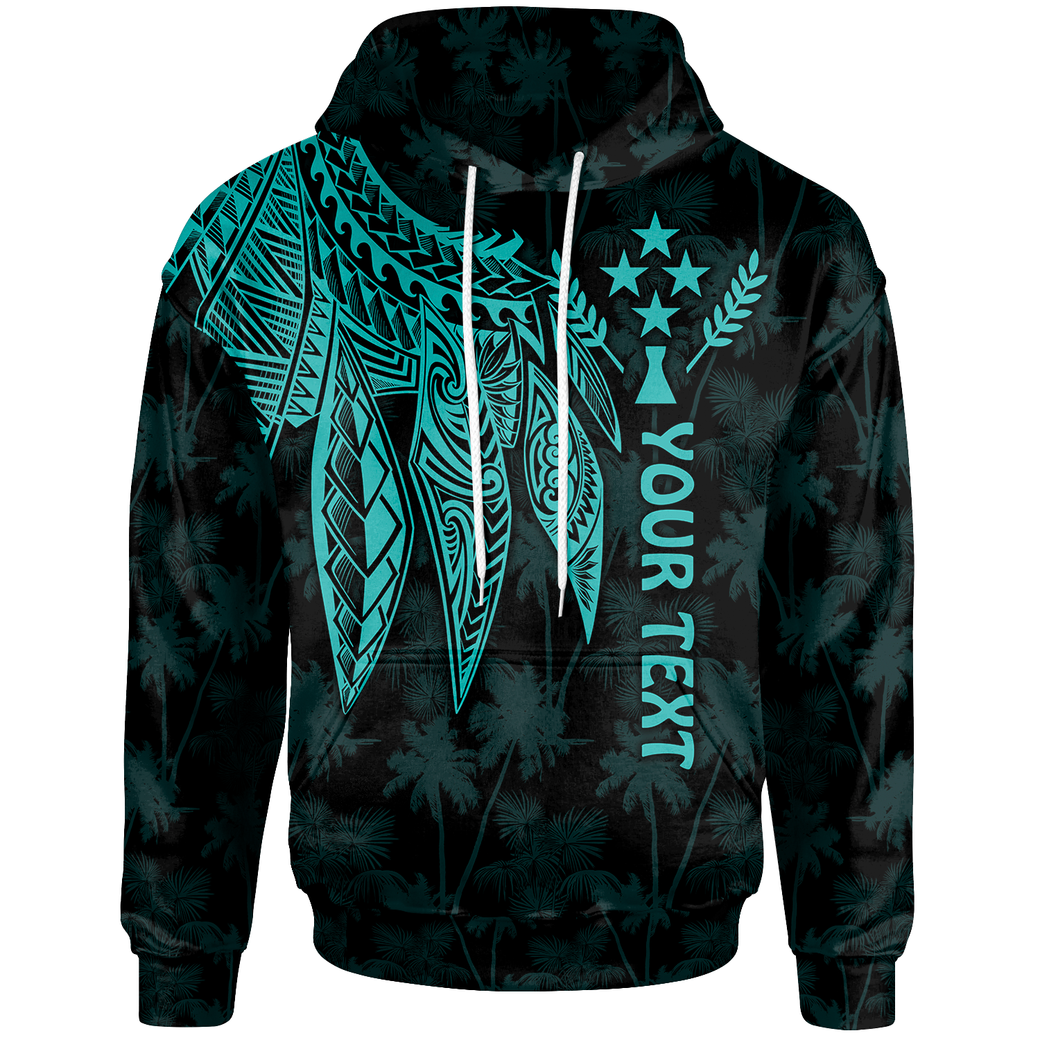 Kosrae Custom Hoodie Polynesian Wings (Turquoise) Unisex Turquoise - Polynesian Pride