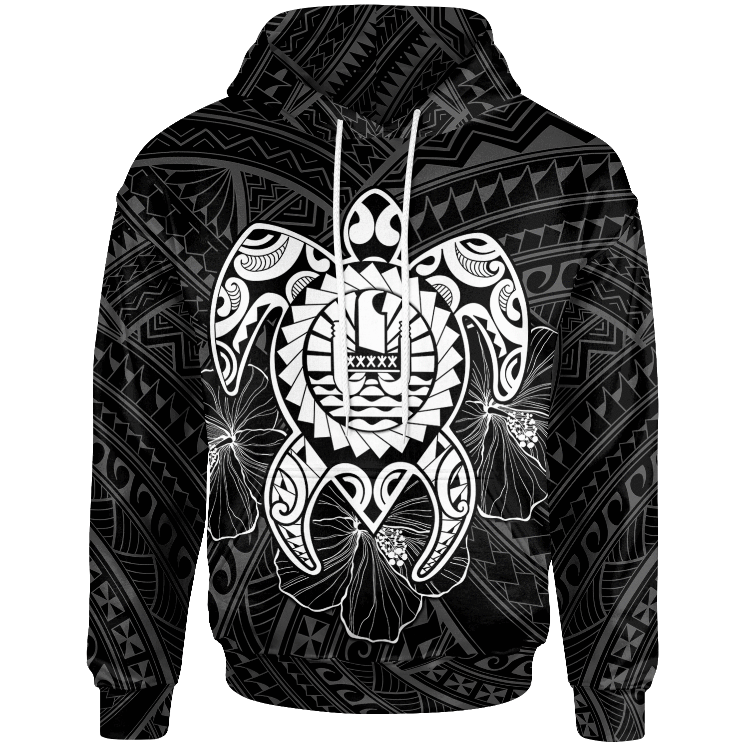 Tahiti Polynesian Hoodie Vintage Polynesian Turtle (White) Unisex White - Polynesian Pride