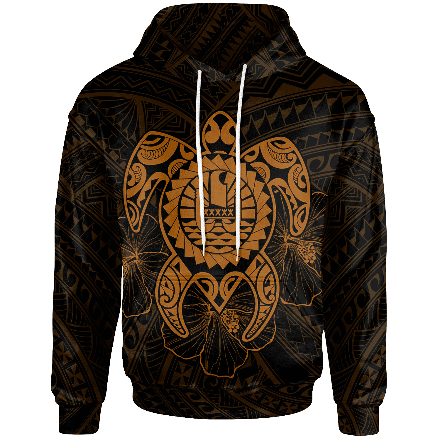 Tahiti Polynesian Hoodie Vintage Polynesian Turtle (Golden) Unisex Red - Polynesian Pride