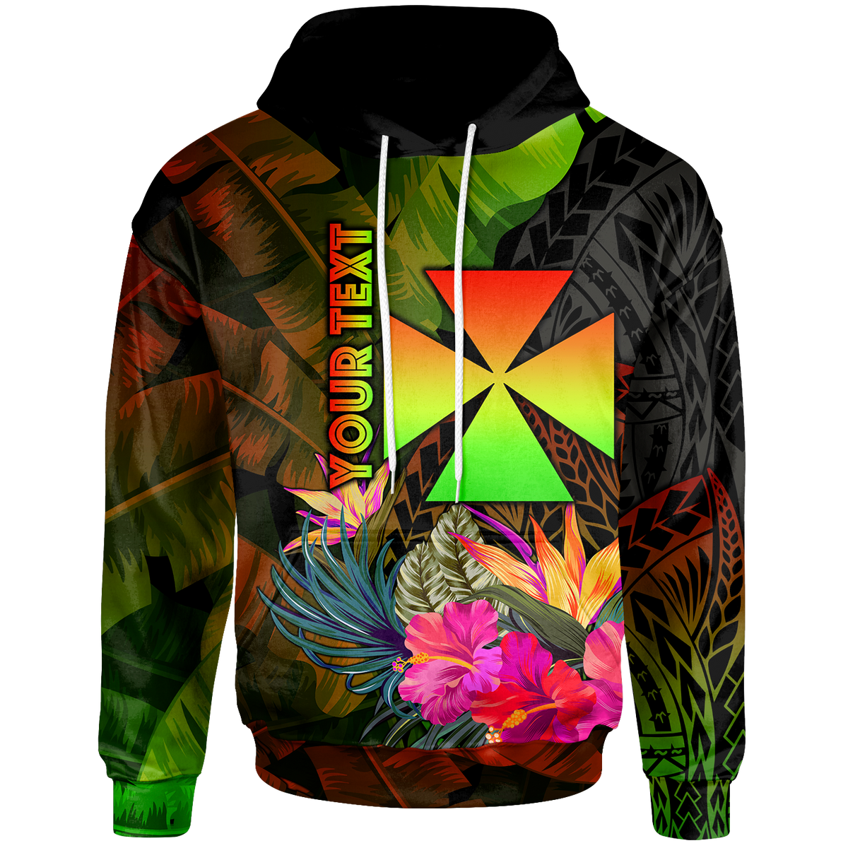 Wallis and Futuna Polynesian Custom Hoodie Hibiscus and Banana Leaves Unisex Reggae - Polynesian Pride