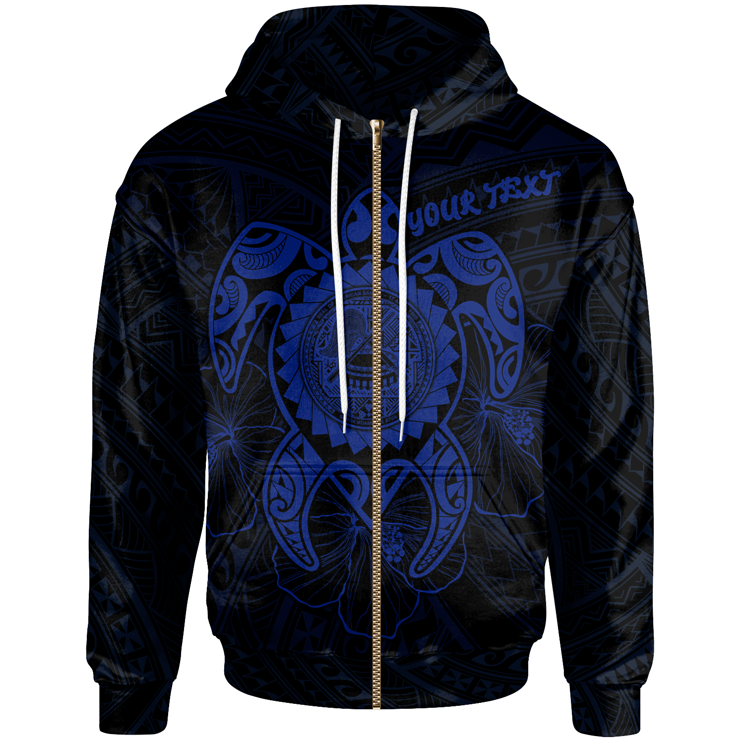 American Samoa Polynesian Custom Zip up Hoodie Vintage Polynesian Turtle (Blue) Unisex Blue - Polynesian Pride