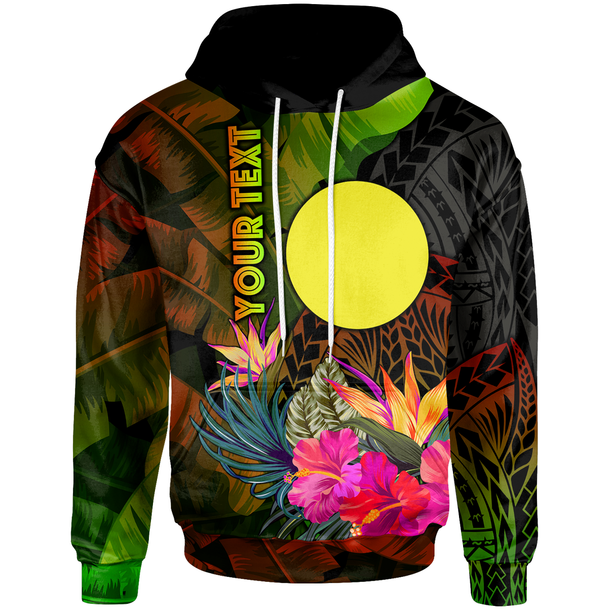 Palau Polynesian Custom Hoodie Hibiscus and Banana Leaves Unisex Reggae - Polynesian Pride