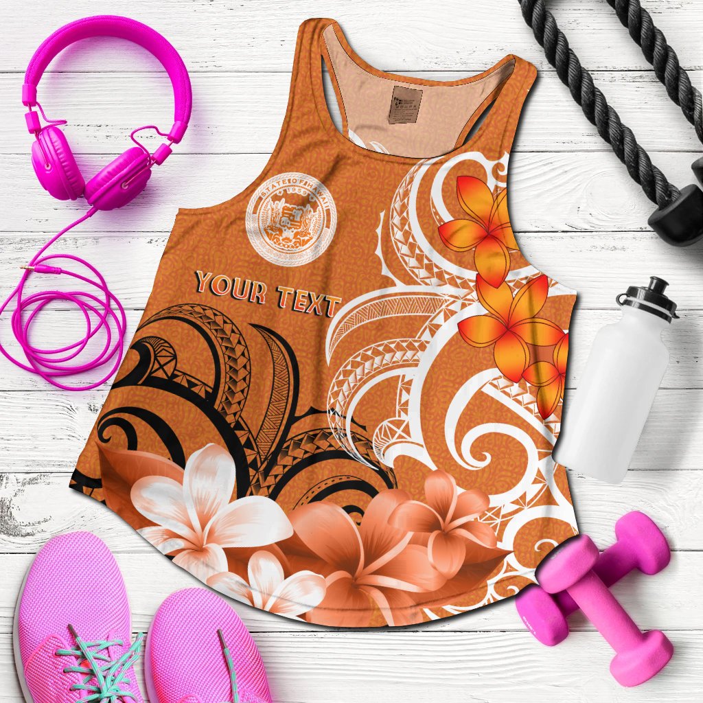 Custom Hawaii Personalised Women's Racerback Tank - Hawaii Seal Hawaiian Spirit Orange - Polynesian Pride