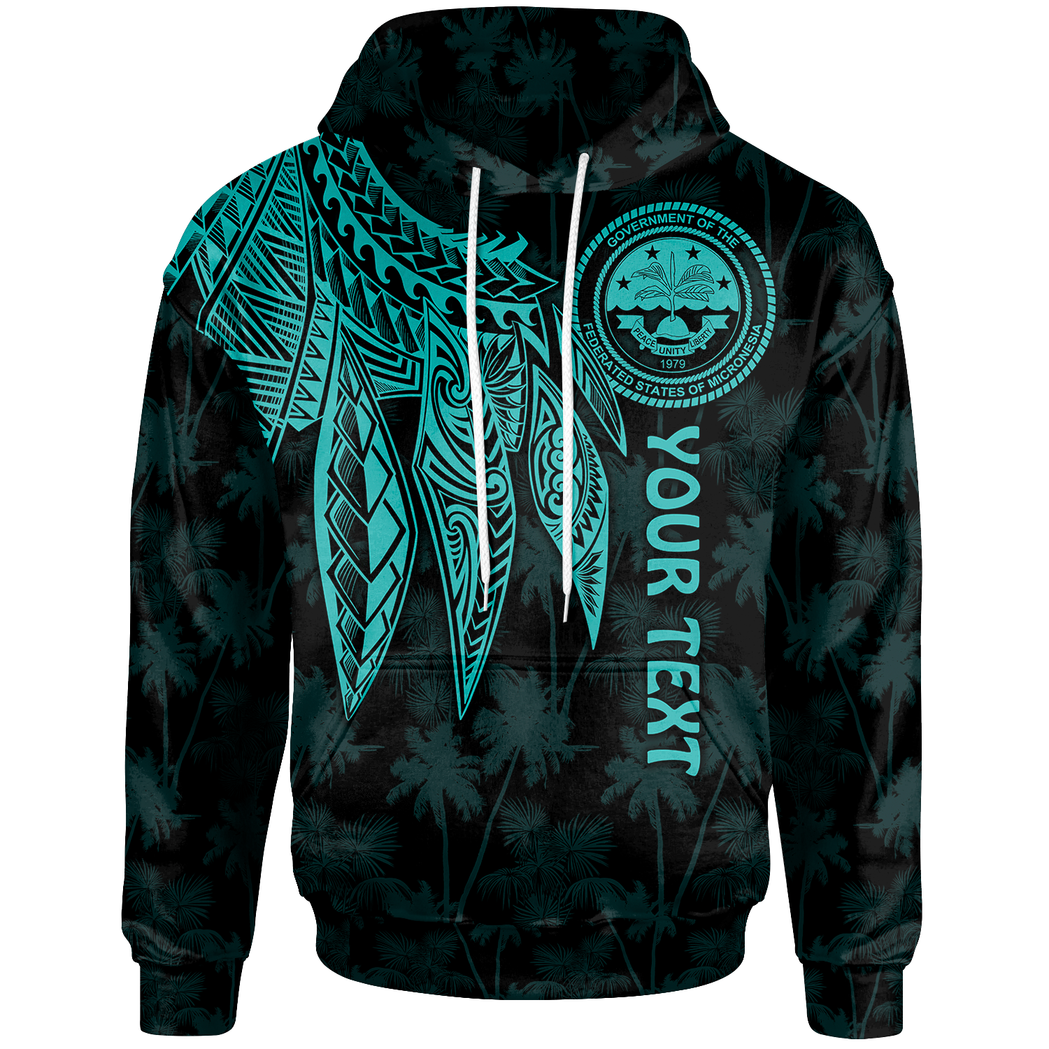 Federated States of Micronesia Custom Hoodie Polynesian Wings (Turquoise) Unisex Turquoise - Polynesian Pride