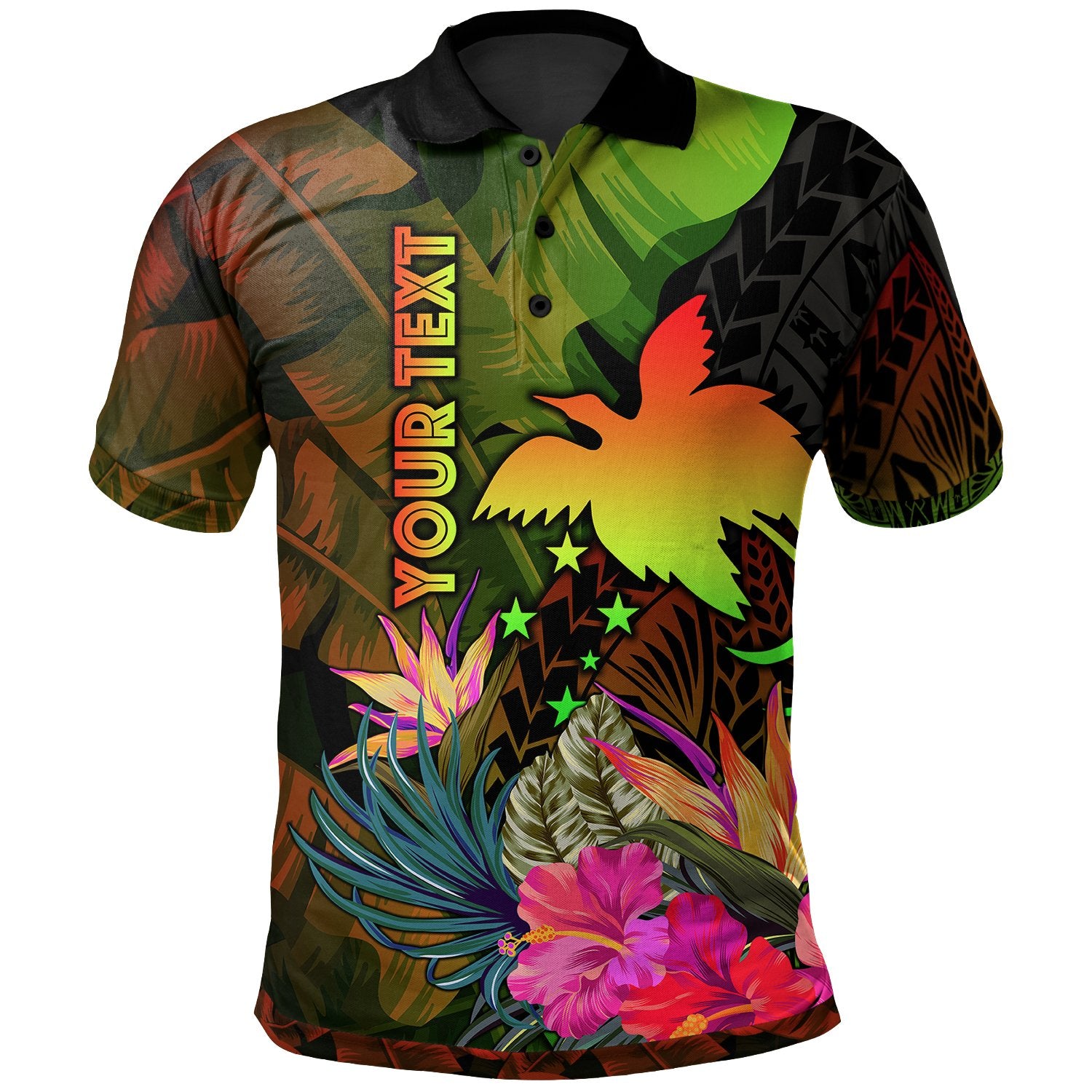 Papua New Guinea Polynesian Custom Polo Hibiscus and Banana Leaves Unisex Reggae - Polynesian Pride