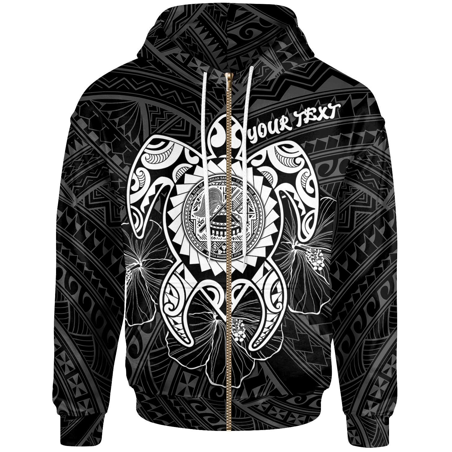 American Samoa Polynesian Custom Zip up Hoodie Vintage Polynesian Turtle (White) Unisex White - Polynesian Pride