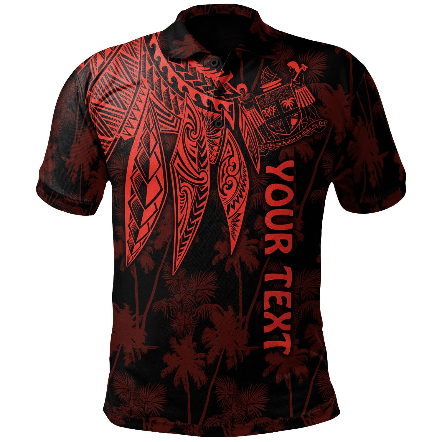 Fiji Custom Polo Polynesian Wings (Red) Unisex Blue - Polynesian Pride