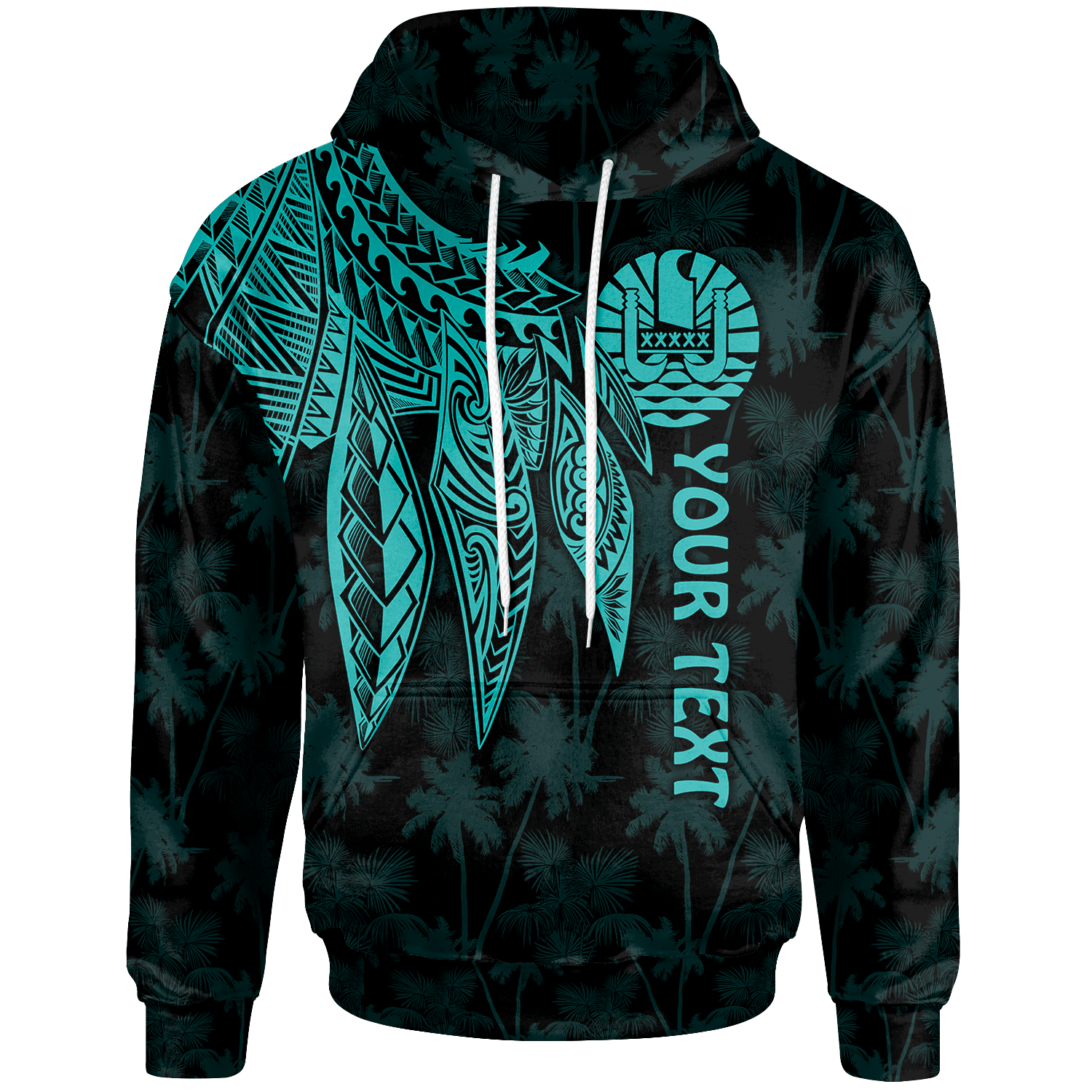 Tahiti Custom Hoodie Polynesian Wings (Turquoise) Unisex Turquoise - Polynesian Pride