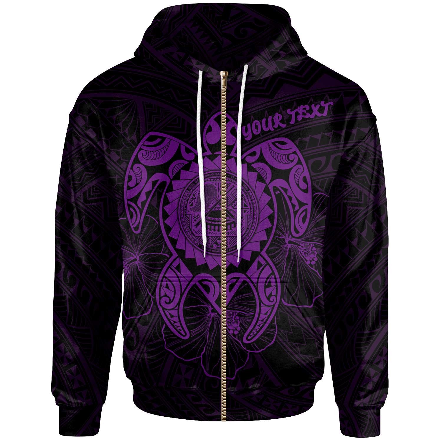 American Samoa Polynesian Custom Zip up Hoodie Vintage Polynesian Turtle (Purple) Unisex Purple - Polynesian Pride