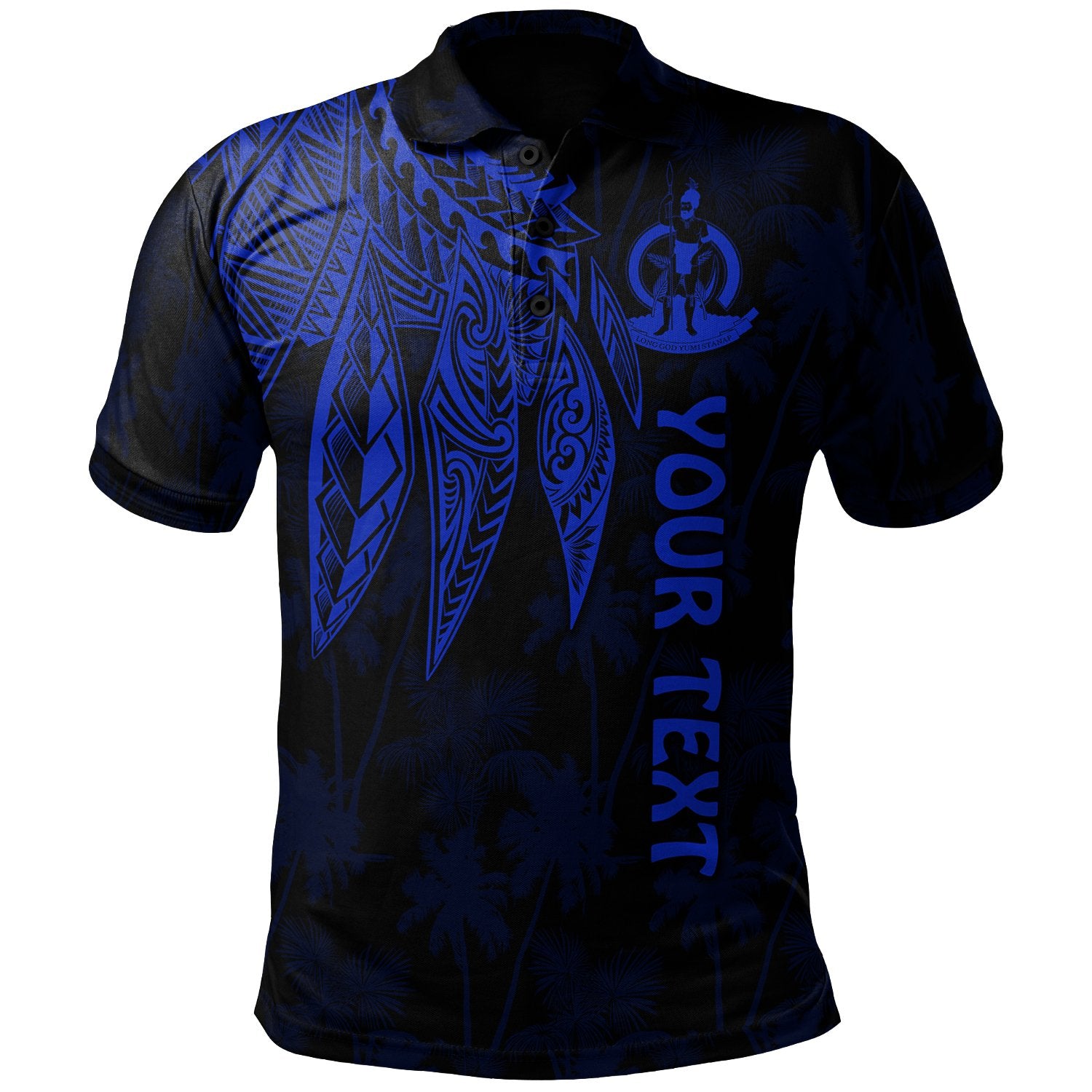 Vanuatu Custom Polo Polynesian Wings (Blue) Unisex Blue - Polynesian Pride