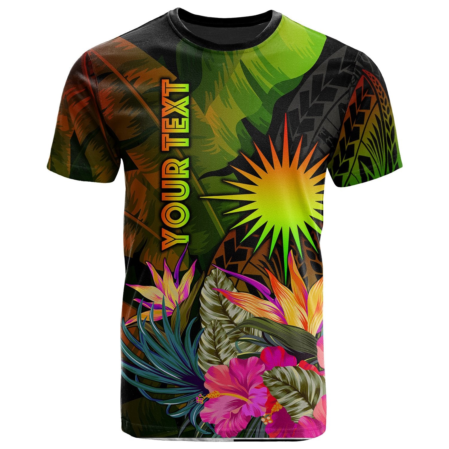 Marshall Islands Polynesian Custom T Shirt Hibiscus and Banana Leaves Unisex Reggae - Polynesian Pride