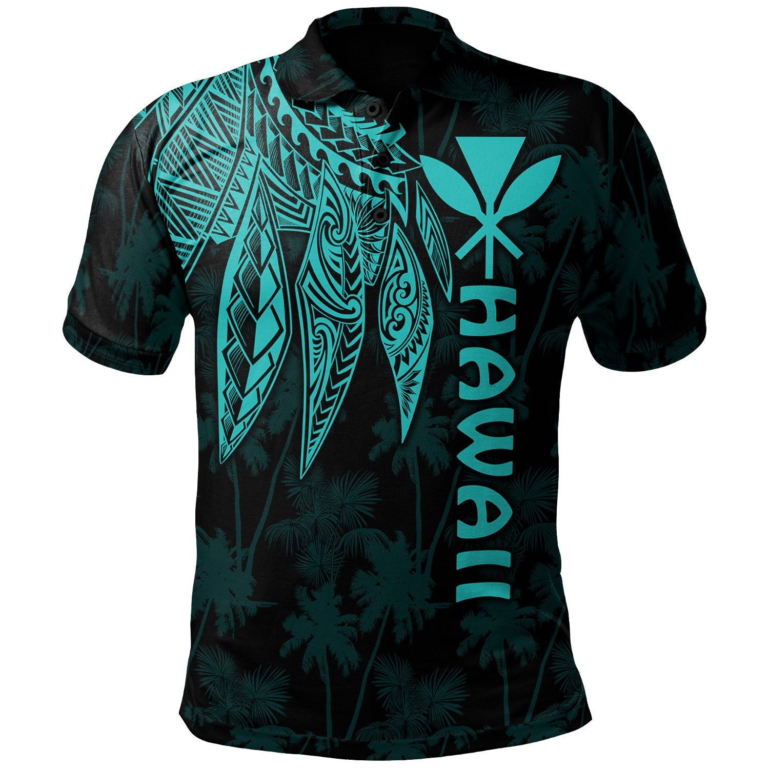 Polynesian Hawaii Kanaka Maoli Polo Shirt Polynesian Wings (Turquoise) Unisex Turquoise - Polynesian Pride