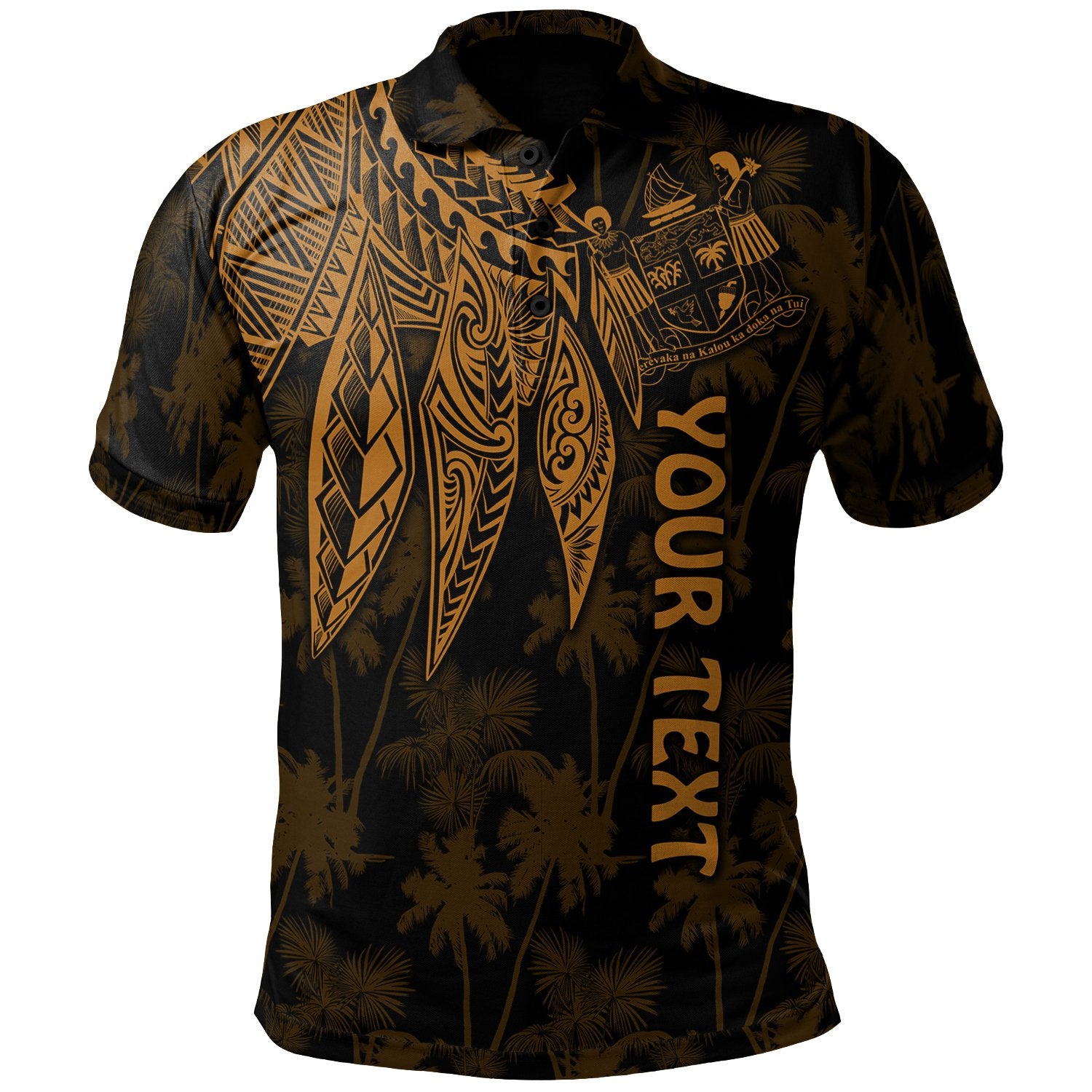 Fiji Custom Polo Polynesian Wings (Golden) Unisex Blue - Polynesian Pride