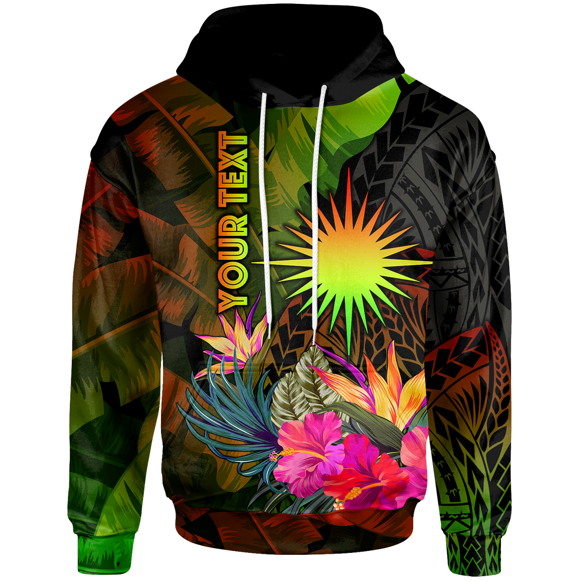 Marshall Islands Polynesian Custom Hoodie Hibiscus and Banana Leaves Unisex Reggae - Polynesian Pride