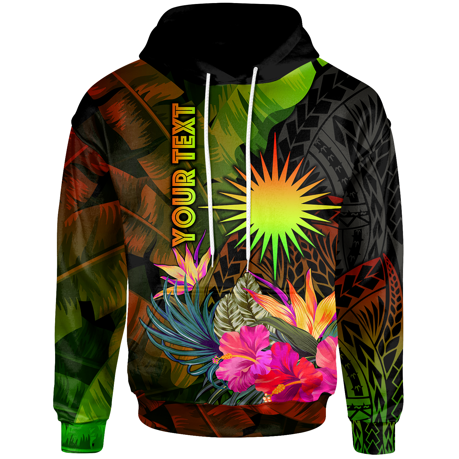 Marshall Islands Polynesian Custom Hoodie Hibiscus and Banana Leaves Unisex Reggae - Polynesian Pride