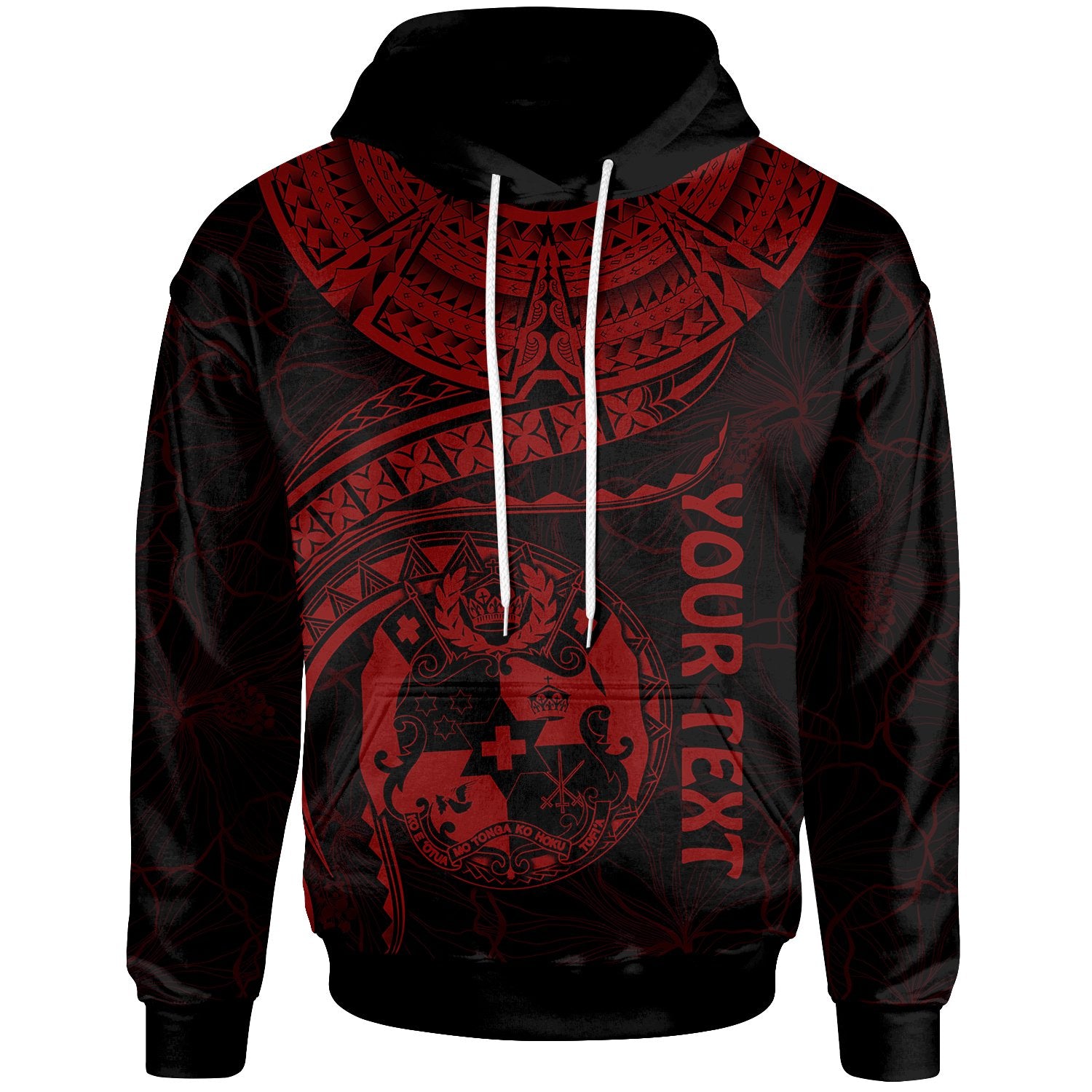 Tonga Polynesian Custom Hoodie Tonga Waves (Red) Unisex Black - Polynesian Pride