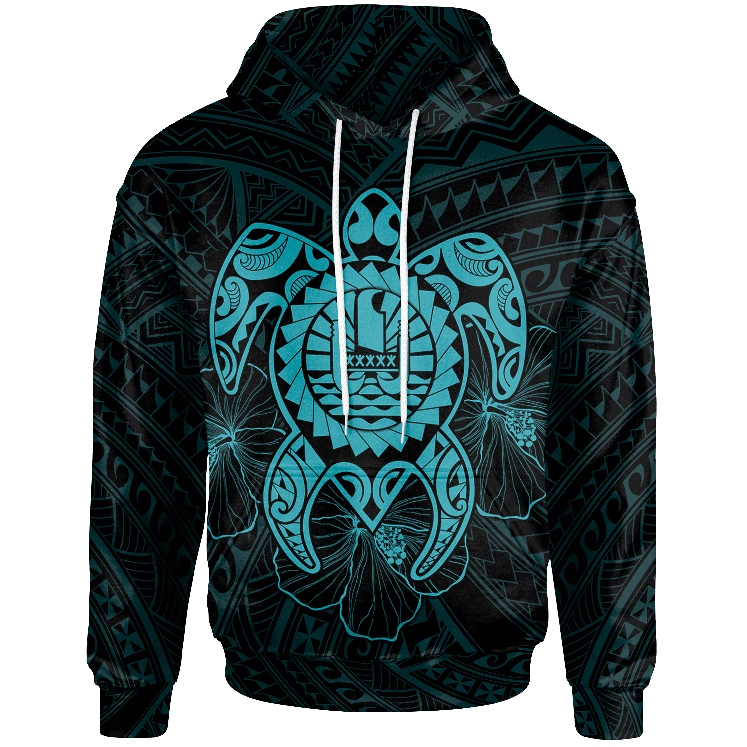 Tahiti Polynesian Hoodie Vintage Polynesian Turtle (Turquoise) Unisex Turquoise - Polynesian Pride