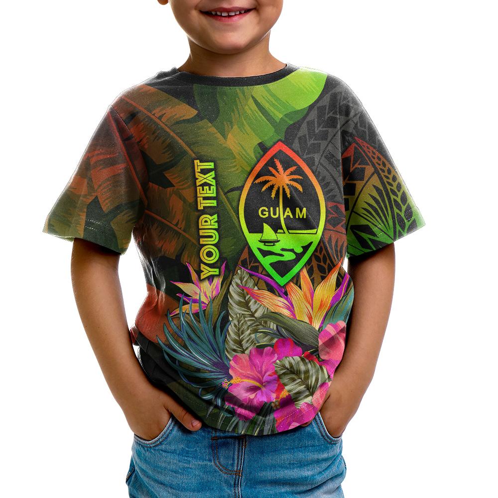 Guam Polynesian Custom T Shirt Hibiscus and Banana Leaves - Polynesian Pride