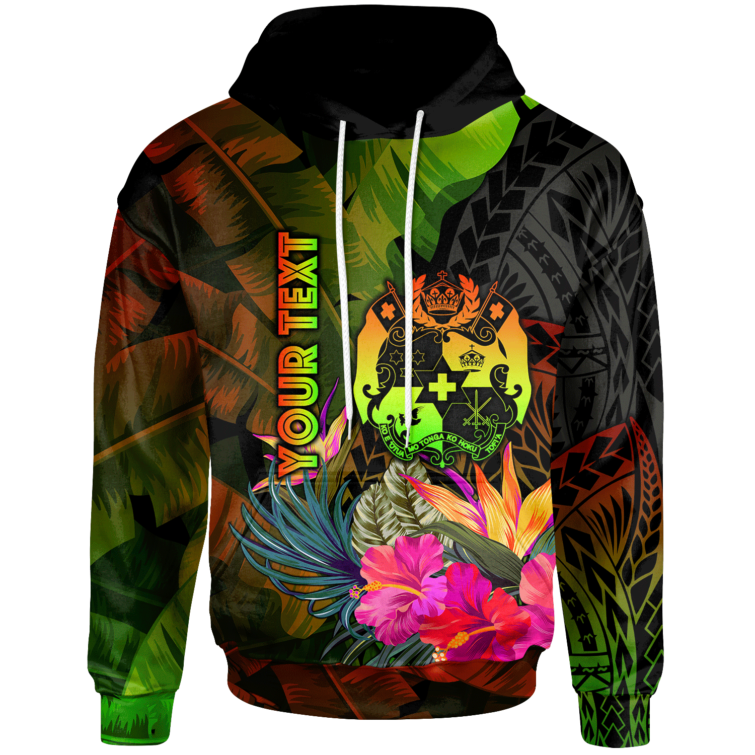 Tonga Polynesian Custom Hoodie Hibiscus and Banana Leaves Unisex Reggae - Polynesian Pride