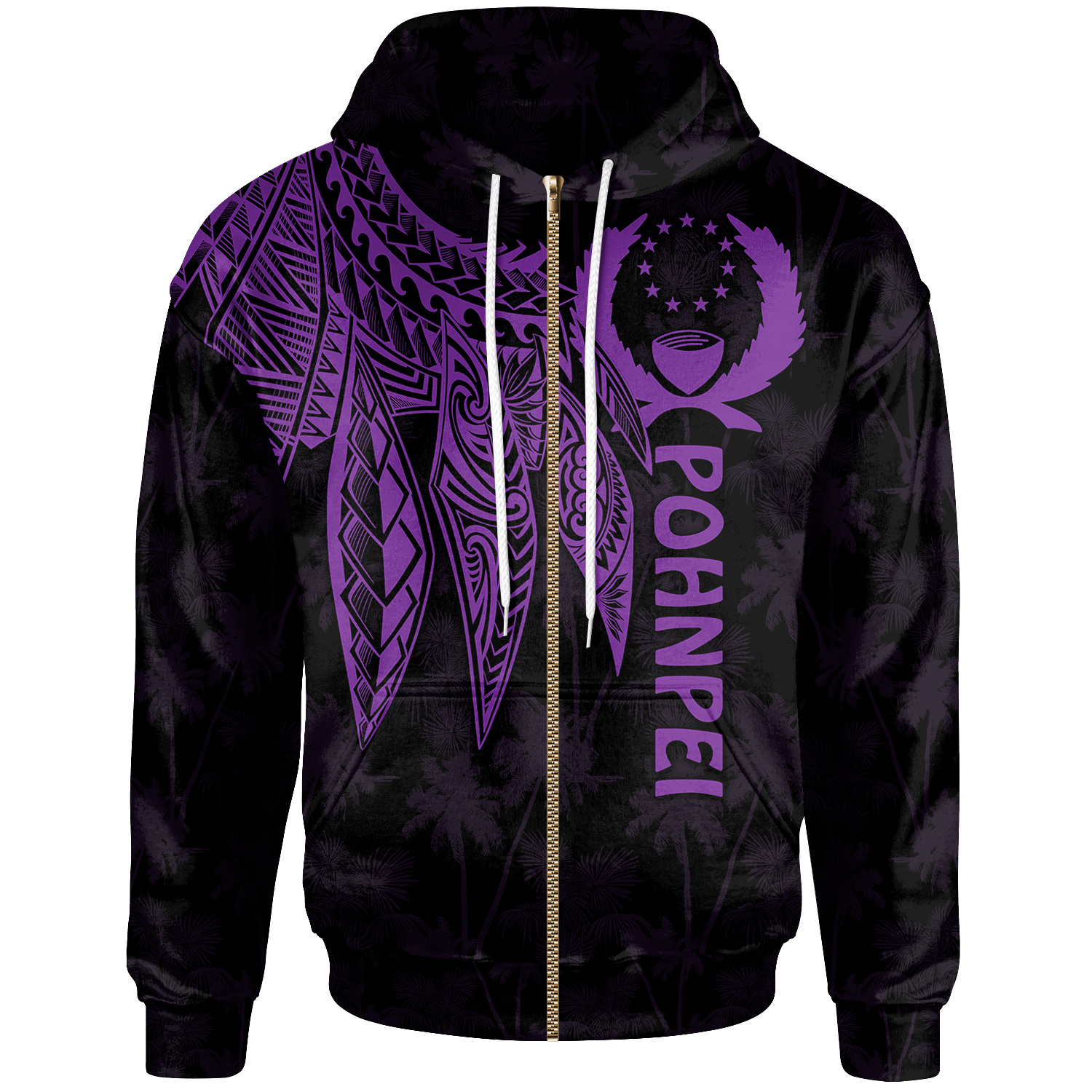 Pohnpei Zip up Hoodie Polynesian Wings (Purple) Unisex Purple - Polynesian Pride