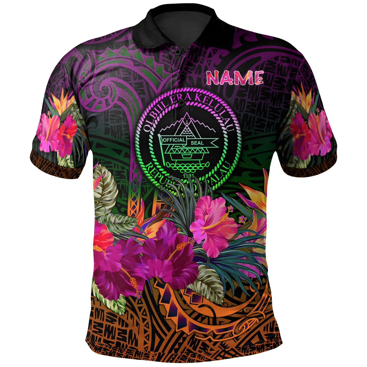 Palau Custom Polo Summer Hibiscus Unisex Reggae - Polynesian Pride