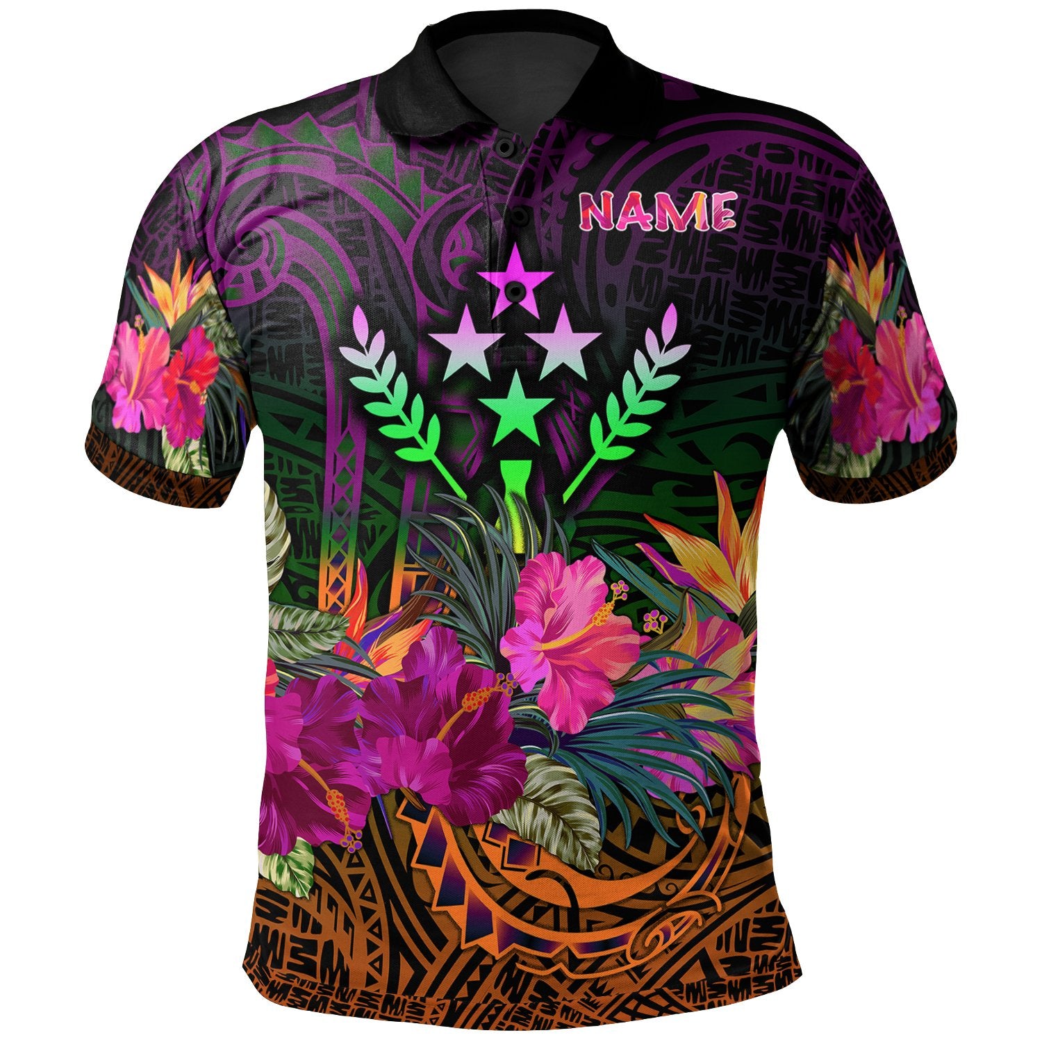 Kosrae Custom Polo Summer Hibiscus Unisex Reggae - Polynesian Pride