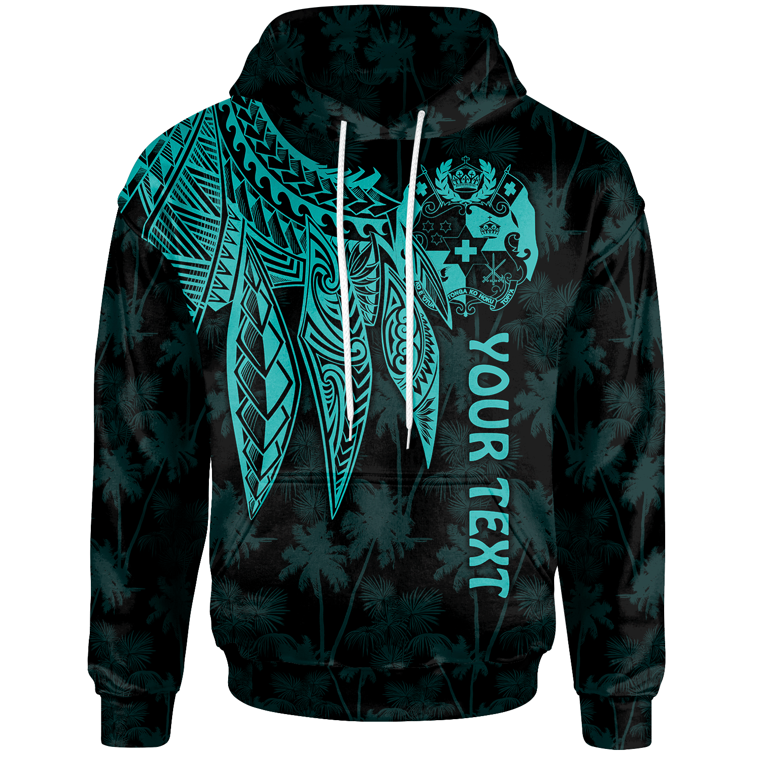 Tonga Custom Hoodie Polynesian Wings (Turquoise) Unisex Turquoise - Polynesian Pride