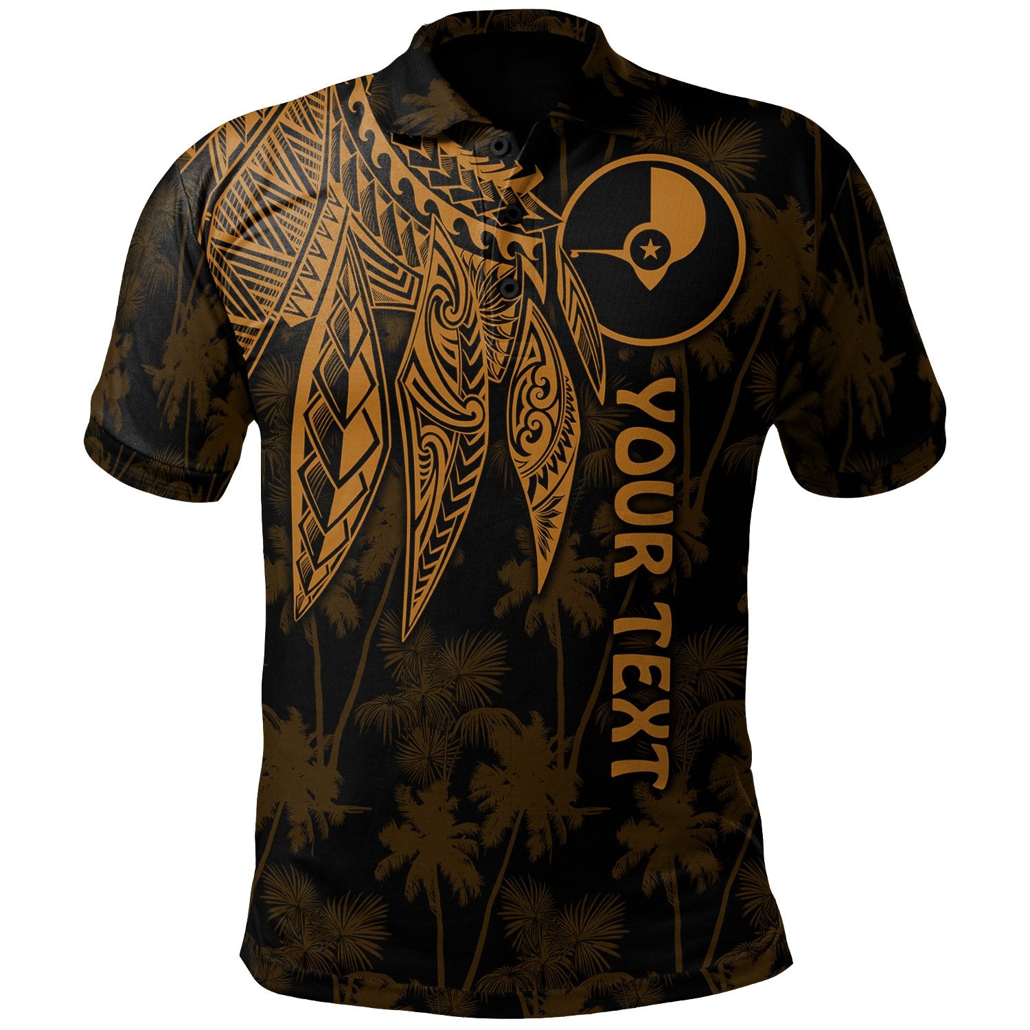 Yap Custom Polo Polynesian Wings (Golden) Unisex Golden - Polynesian Pride