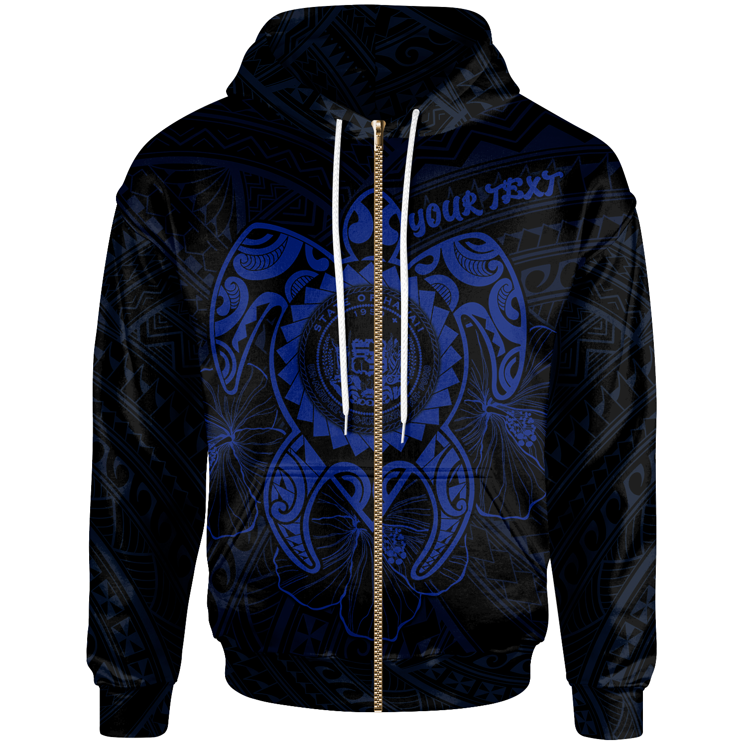 Hawaii Polynesian Custom Zip up Hoodie Vintage Polynesian Turtle (Blue) Unisex Blue - Polynesian Pride