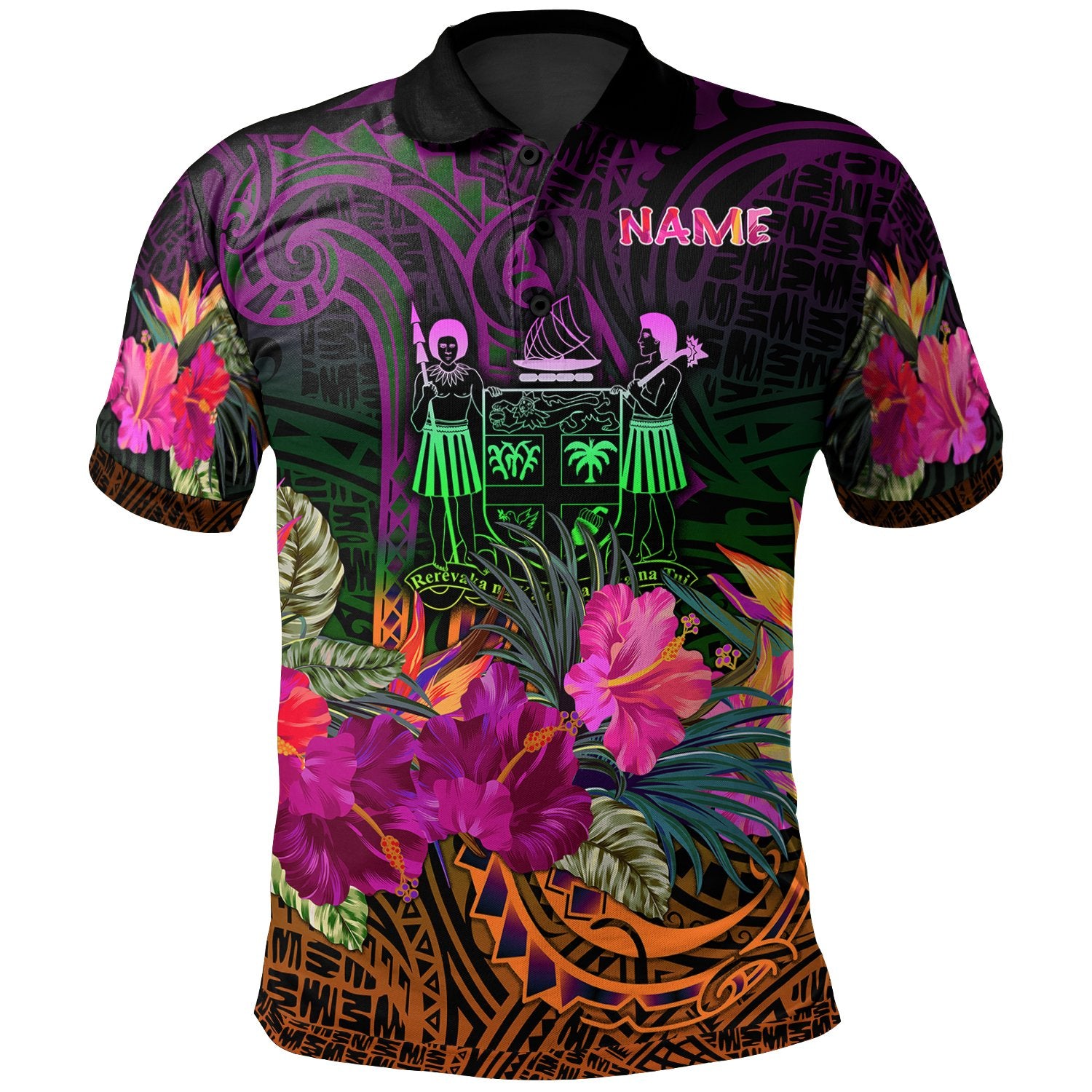 Fiji Custom Polo Summer Hibiscus Unisex Reggae - Polynesian Pride